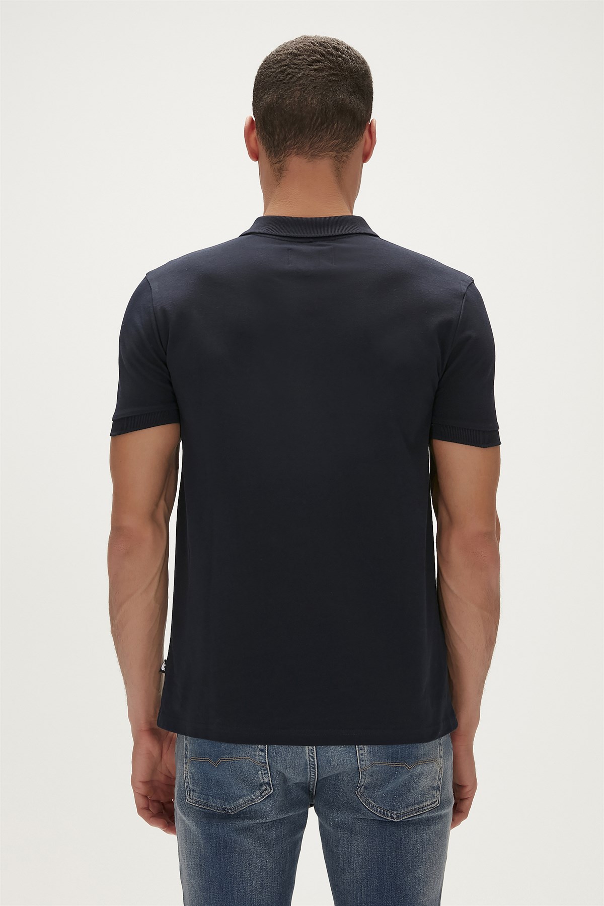 Cord Polo Navy Blue Zipper Mens Shirt