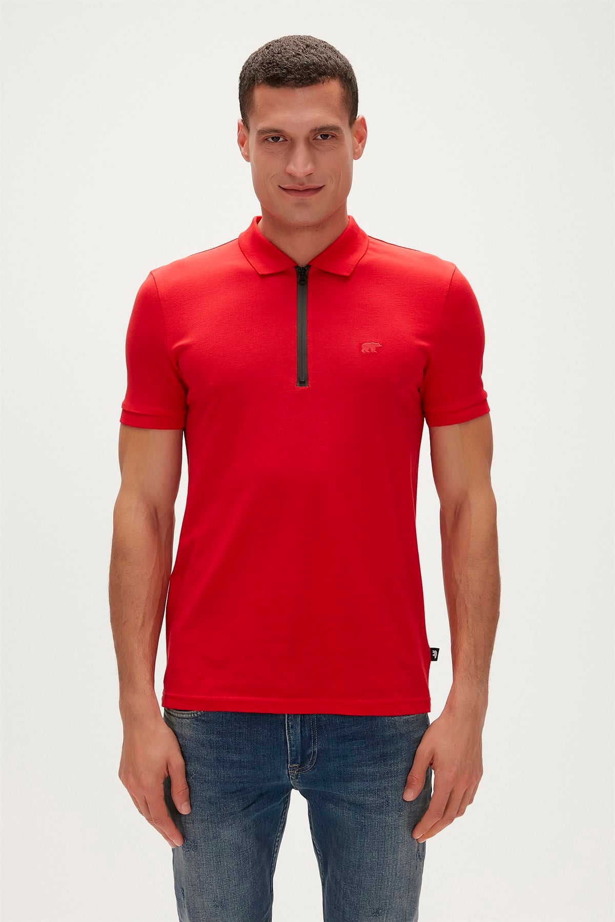 Cord Polo Crimson Red Zipper Mens Shirt