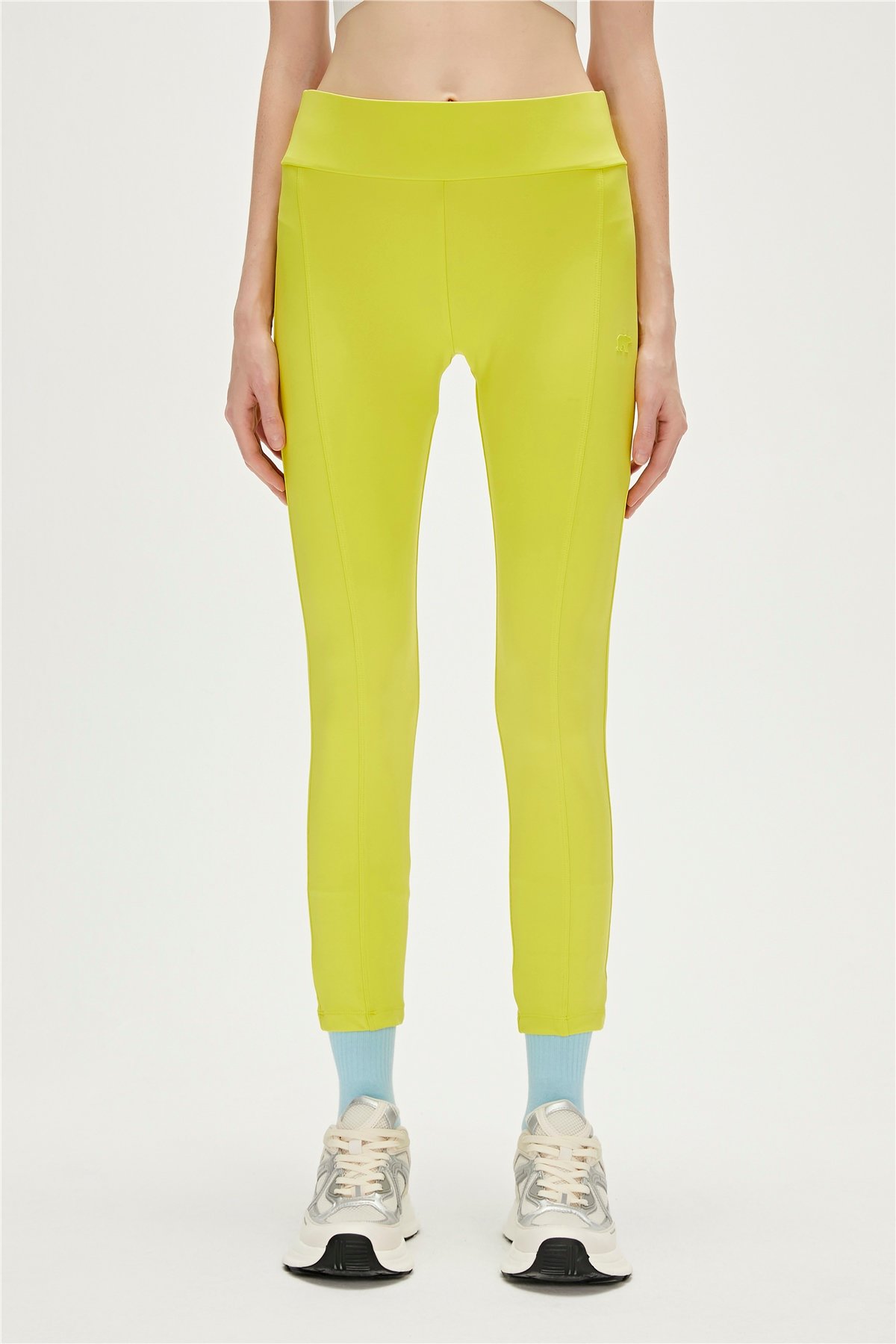 Cut Out Sülfür Yeşil Uzun Kadın Tayt