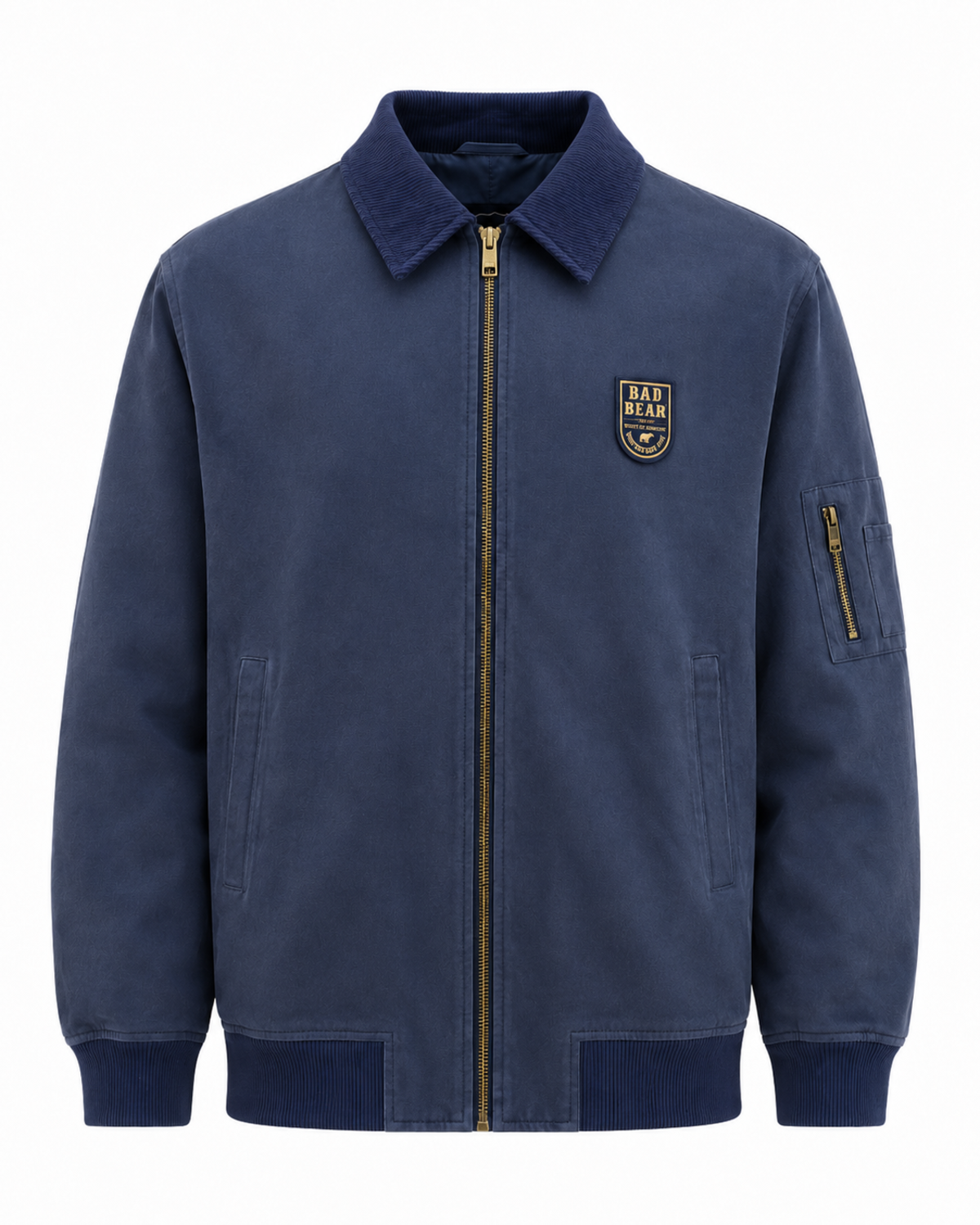Collar Lacivert Kadife Yaka Fermuarlı Erkek Ceket