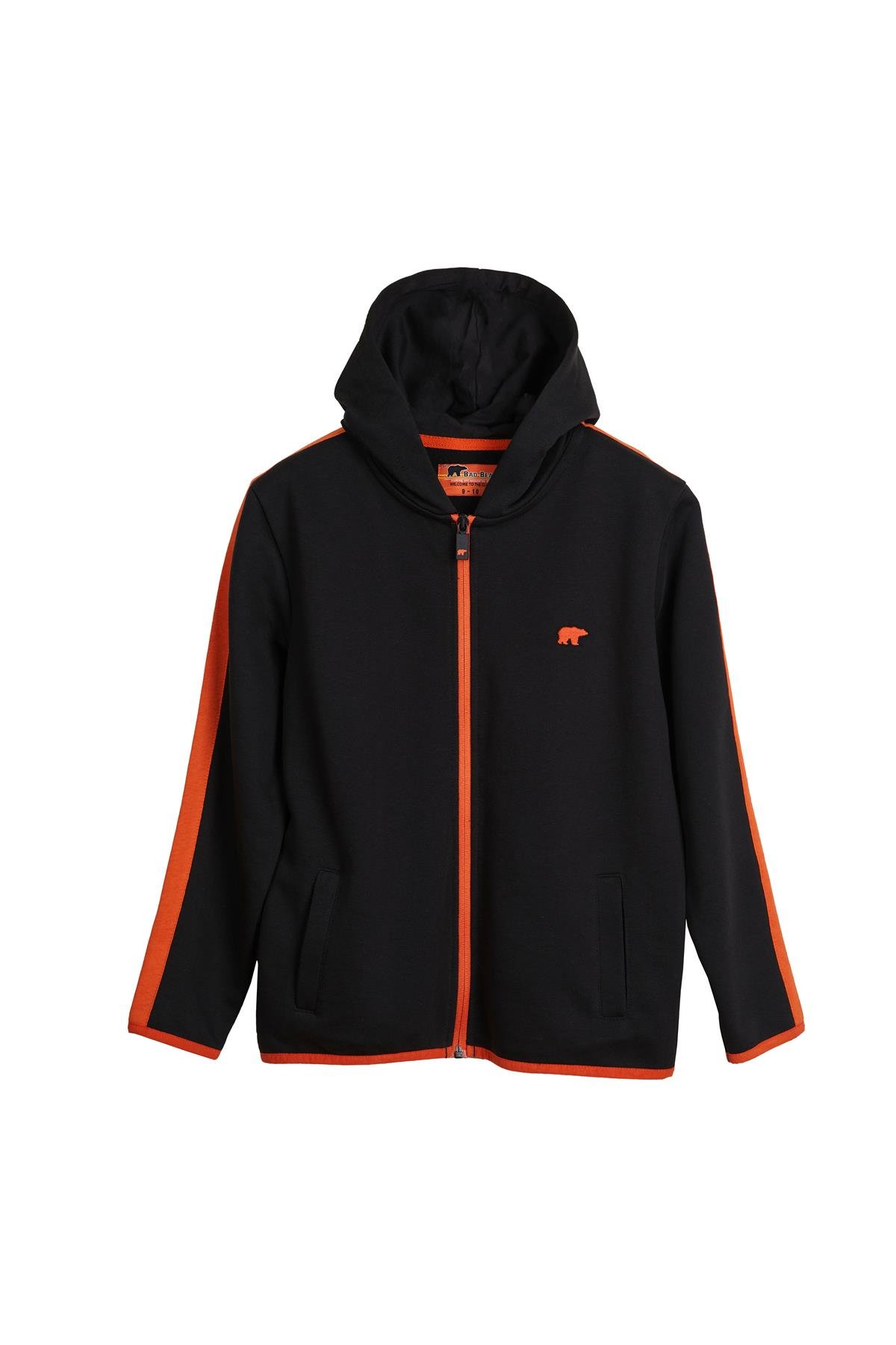 Darrel Full-Zip Siyah Çocuk Kapüşonlu Sweatshirt