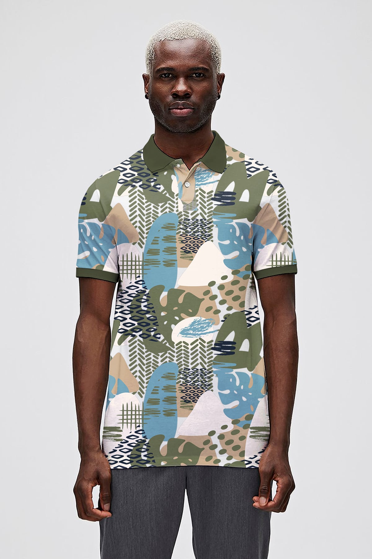 Bota Soluk Yeşil Polo Yaka Erkek  Baskılı Tişört