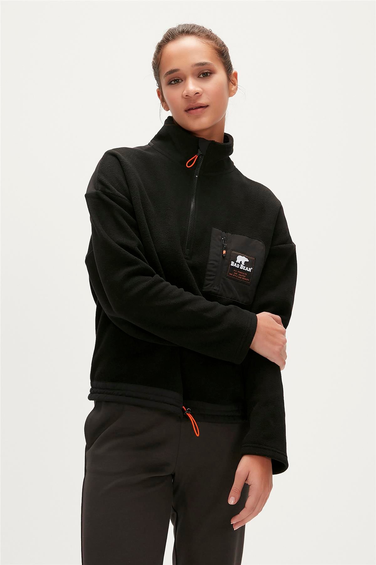 Eva Half-Zip Siyah Yarım Fermuarlu Kadın Polar Sweatshirt