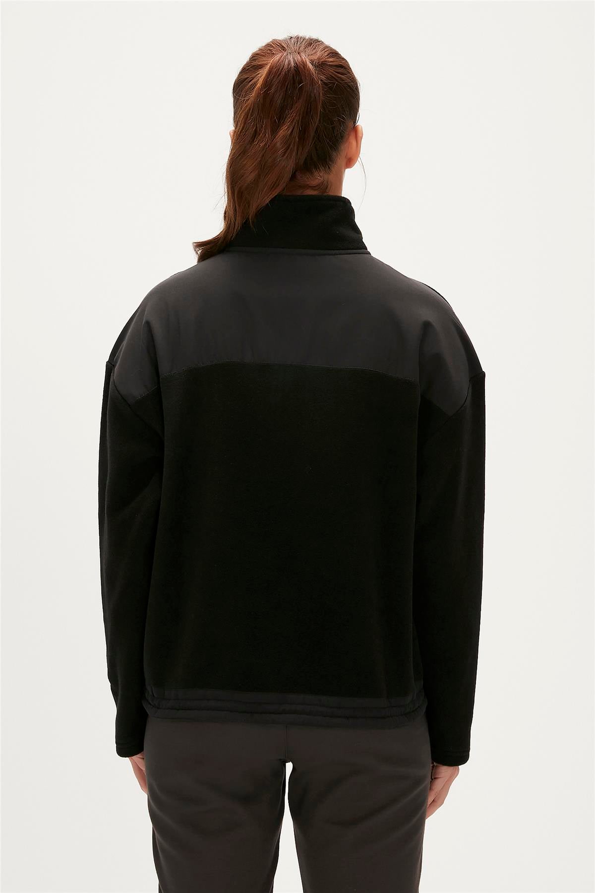 Eva Half-Zip Siyah Yarım Fermuarlu Kadın Polar Sweatshirt
