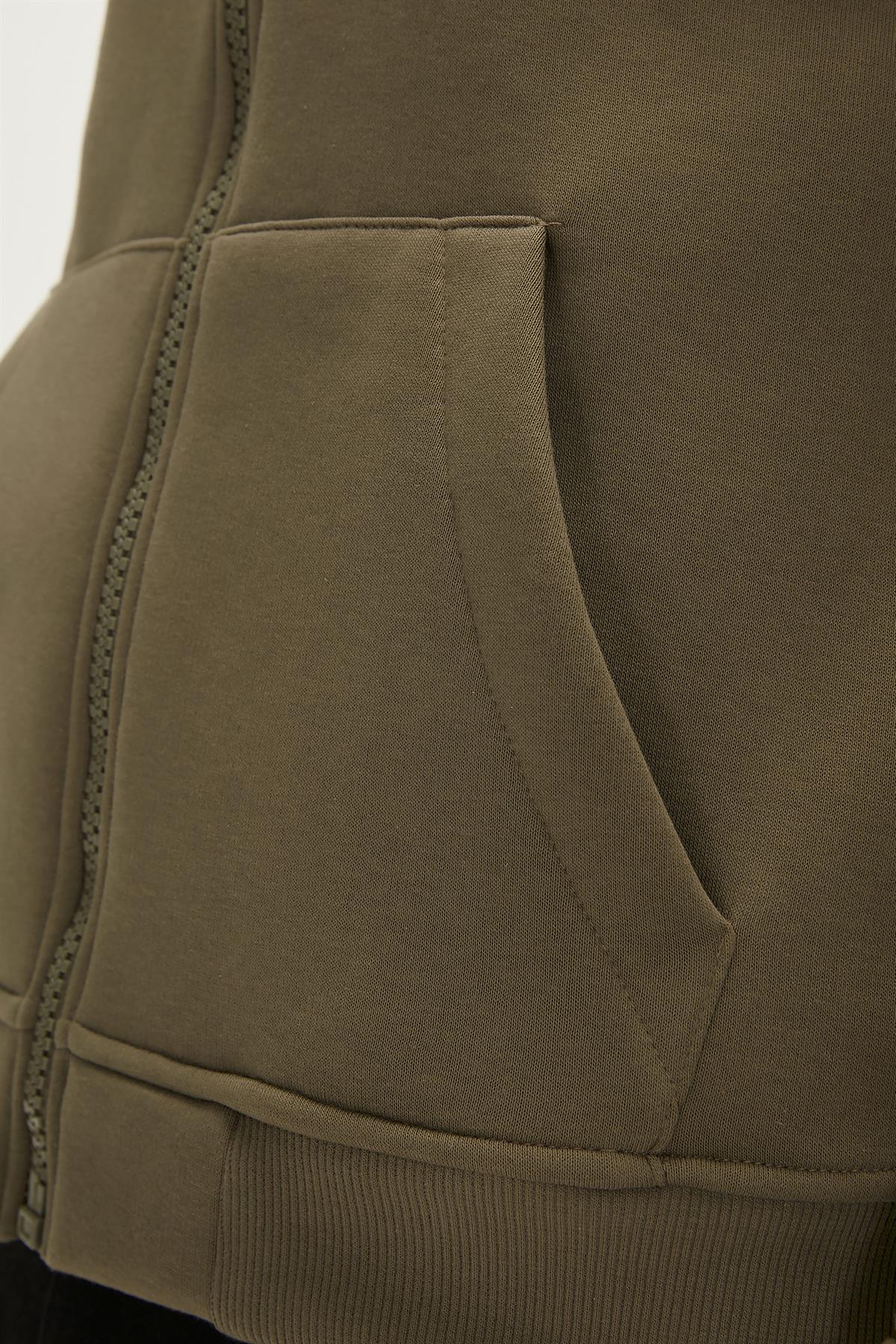 Even Full-Zip Hoodie Haki Yeşil Fermuarlı Kapüşonlu Erkek Sweatshirt