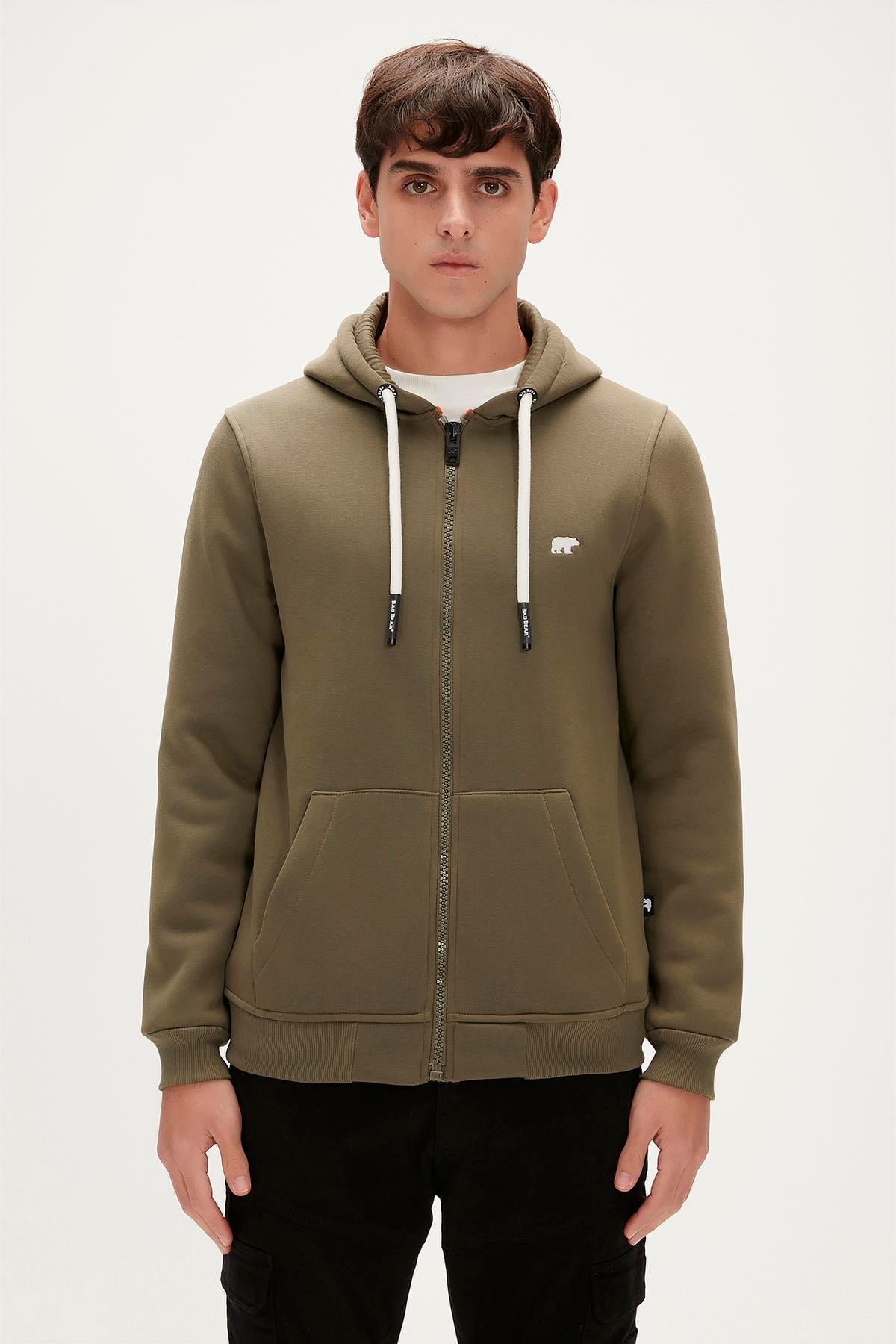 Even Full-Zip Hoodie Haki Yeşil Fermuarlı Kapüşonlu Erkek Sweatshirt