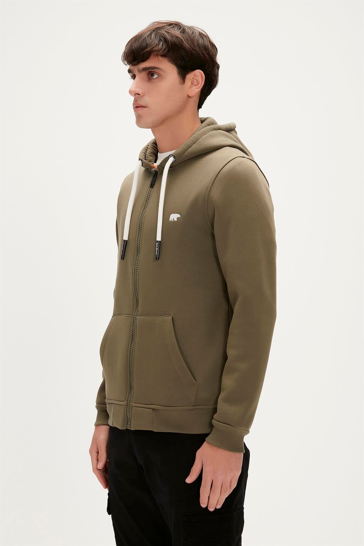 Even Full-Zip Hoodie Haki Yeşil Fermuarlı Kapüşonlu Erkek Sweatshirt