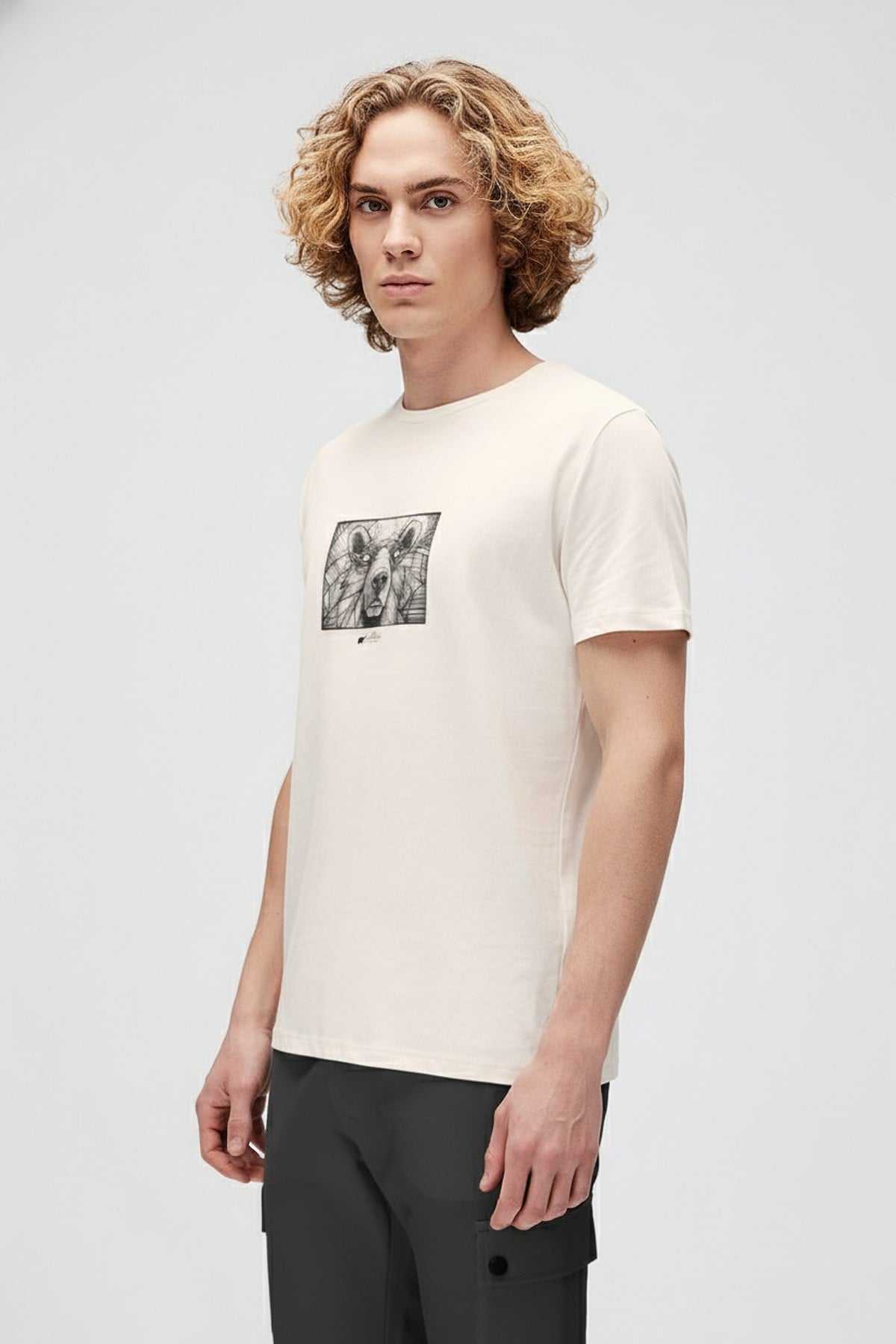 WALL BEAR T-SHIRT PRINTED T-SHIRT BEYAZ  MAN T-SHIRT WALL BEAR T-SHIRTWALL BEAR T-SHIRT