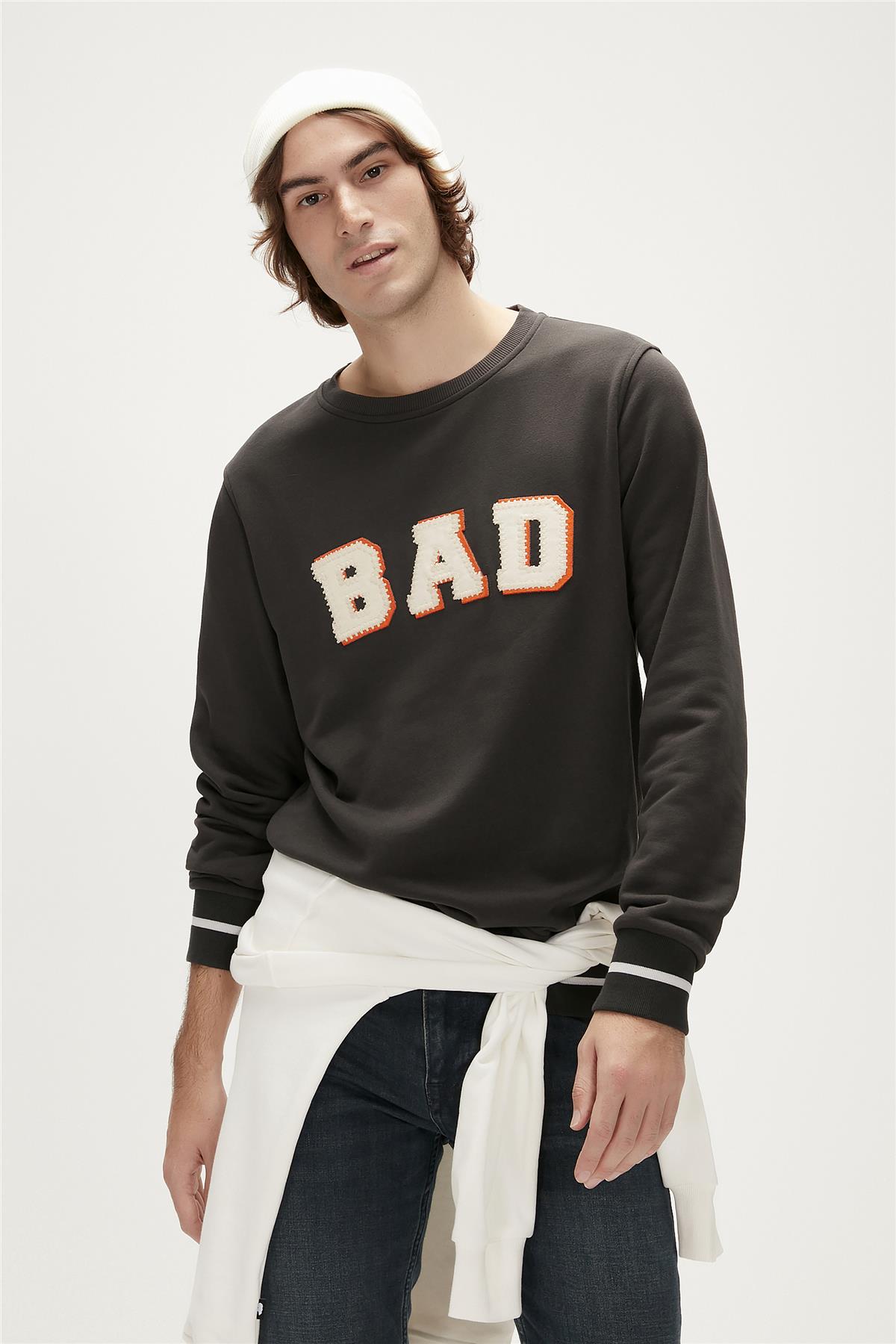 Felt Crewneck Antrasit Erkek Sweatshirt