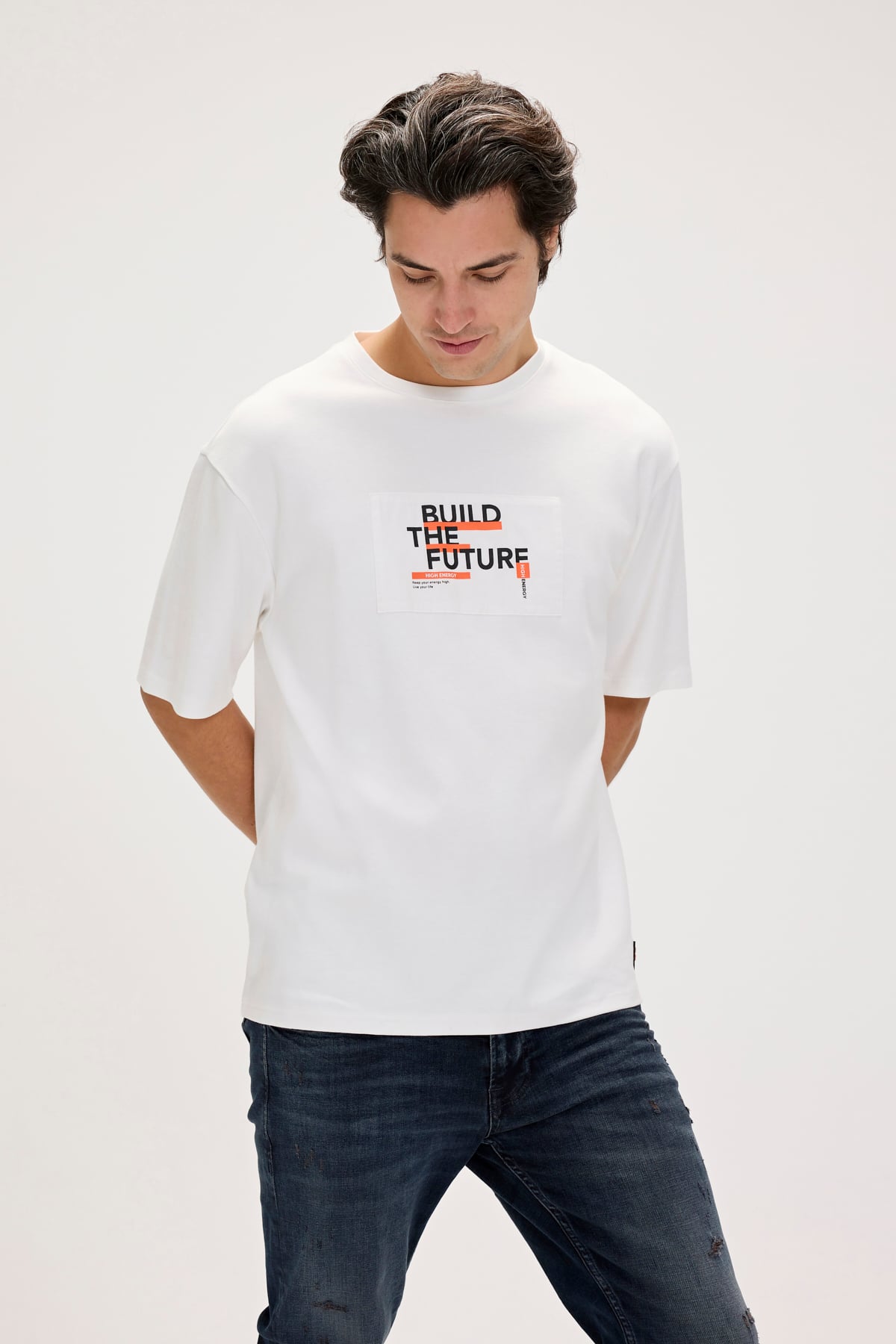 Moreno Beyaz Erkek Baskılı Tişört