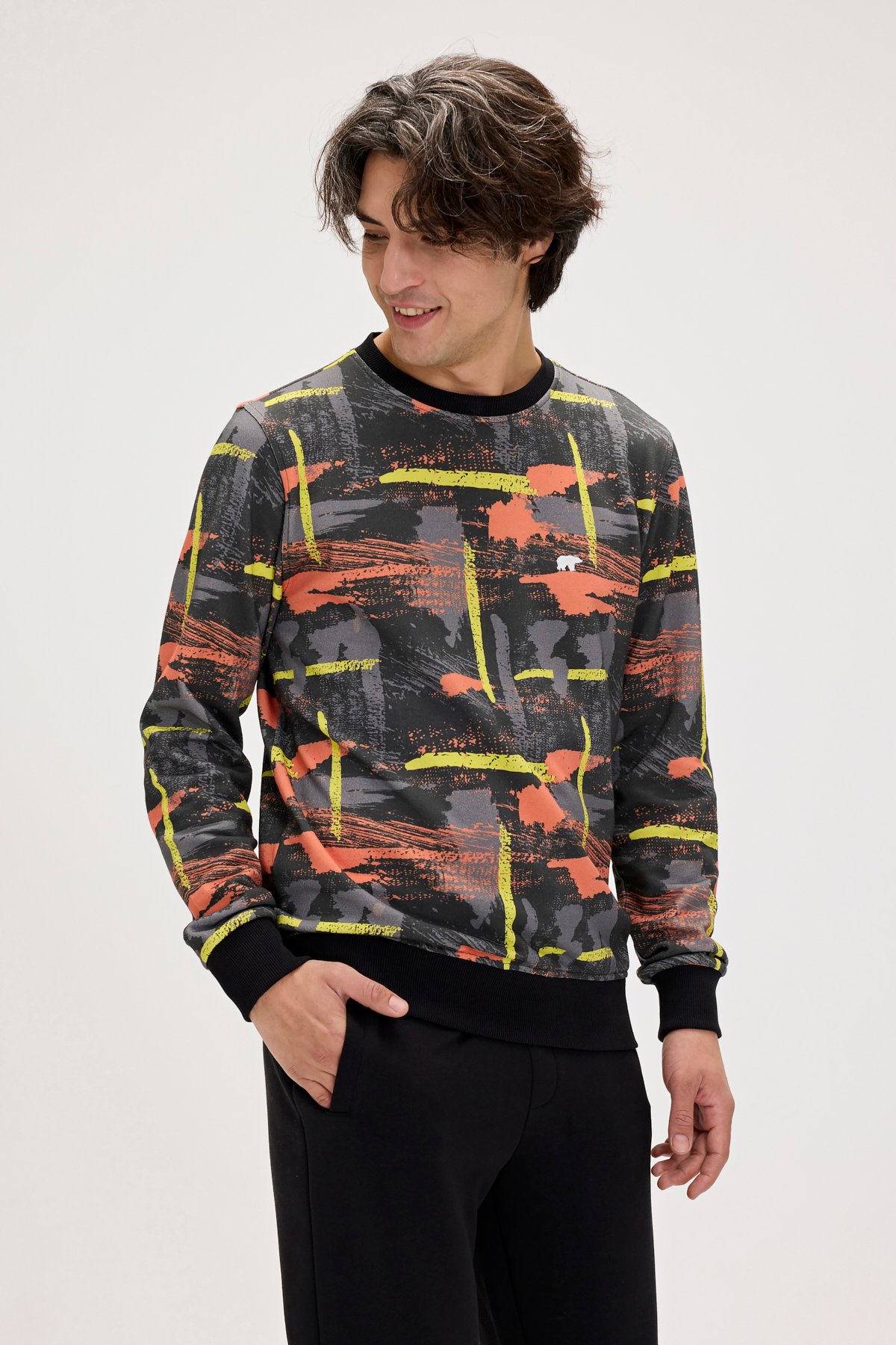 Flame Siyah Erkek Baskılı Sweatshirt