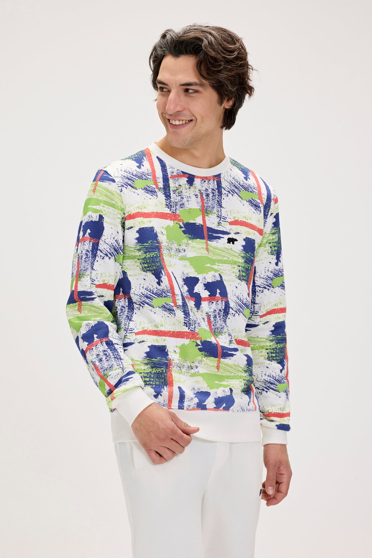 Flame Beyaz Erkek Baskılı Sweatshirt