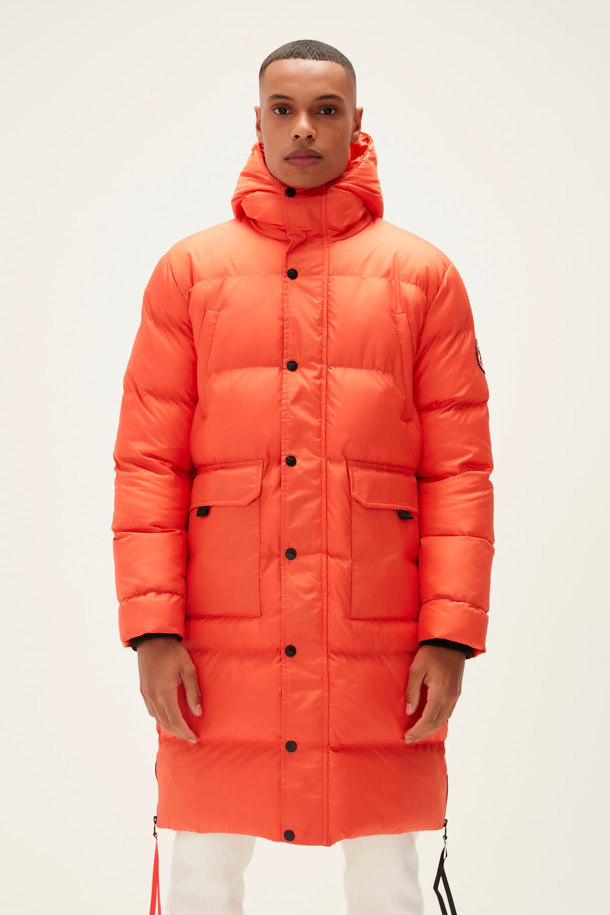 Goose Tail Puffer Turuncu Erkek Kapüşonlu Uzun Mont