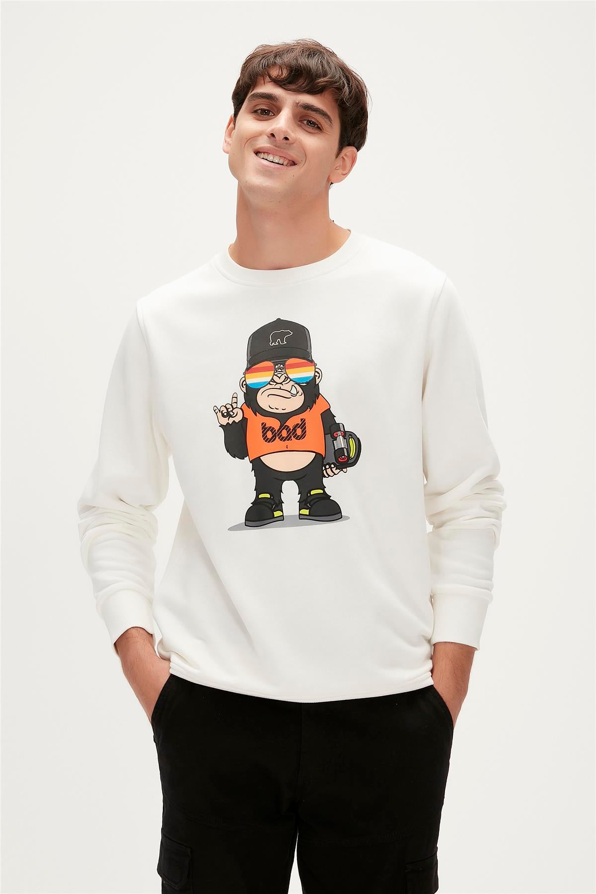 Funky Off-White Mens Crewneck Sweatshirt