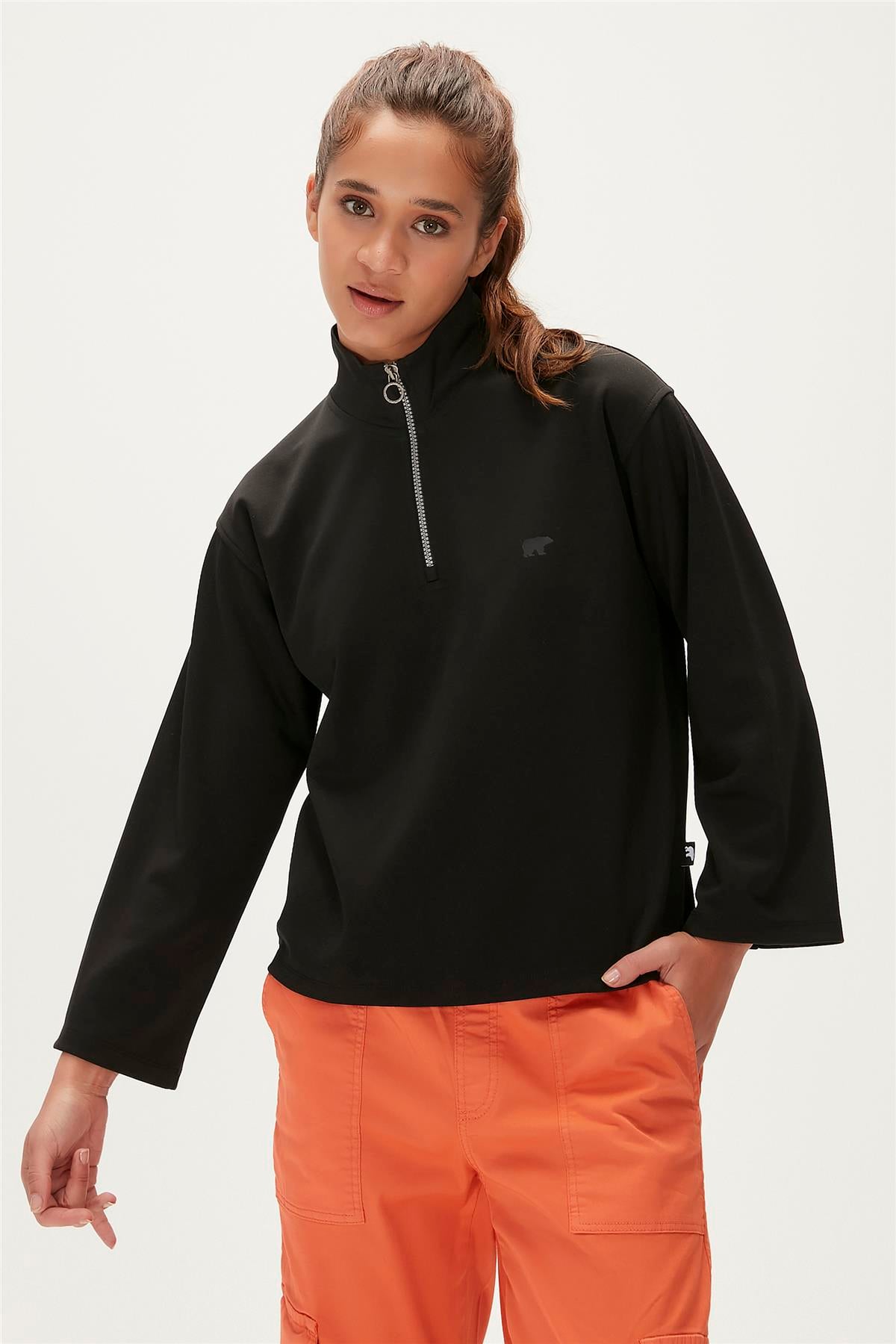 Lexi Half-Zip Siyah Yarım Fermuarlı Kadın Sweatshirt