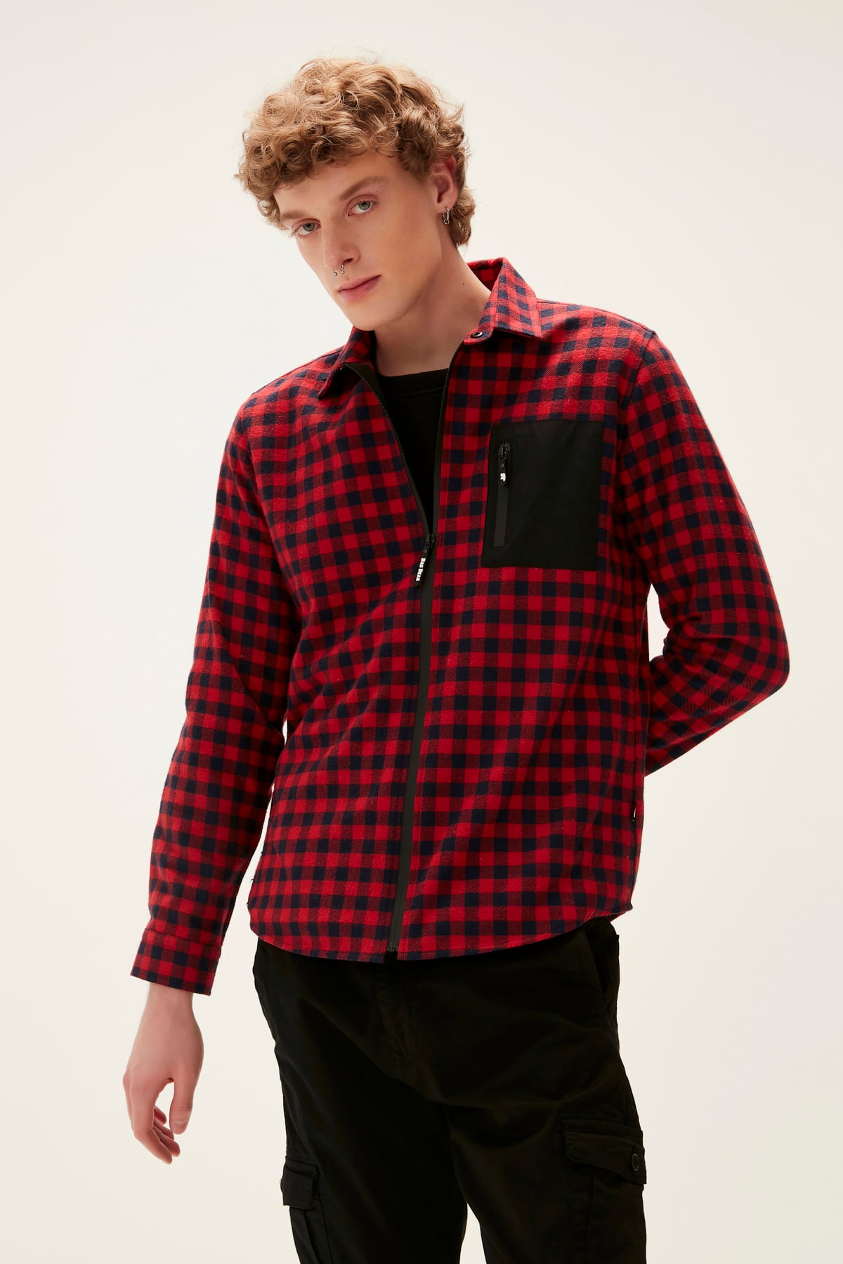 Liam Crimson Red Mens Zipper Shirt