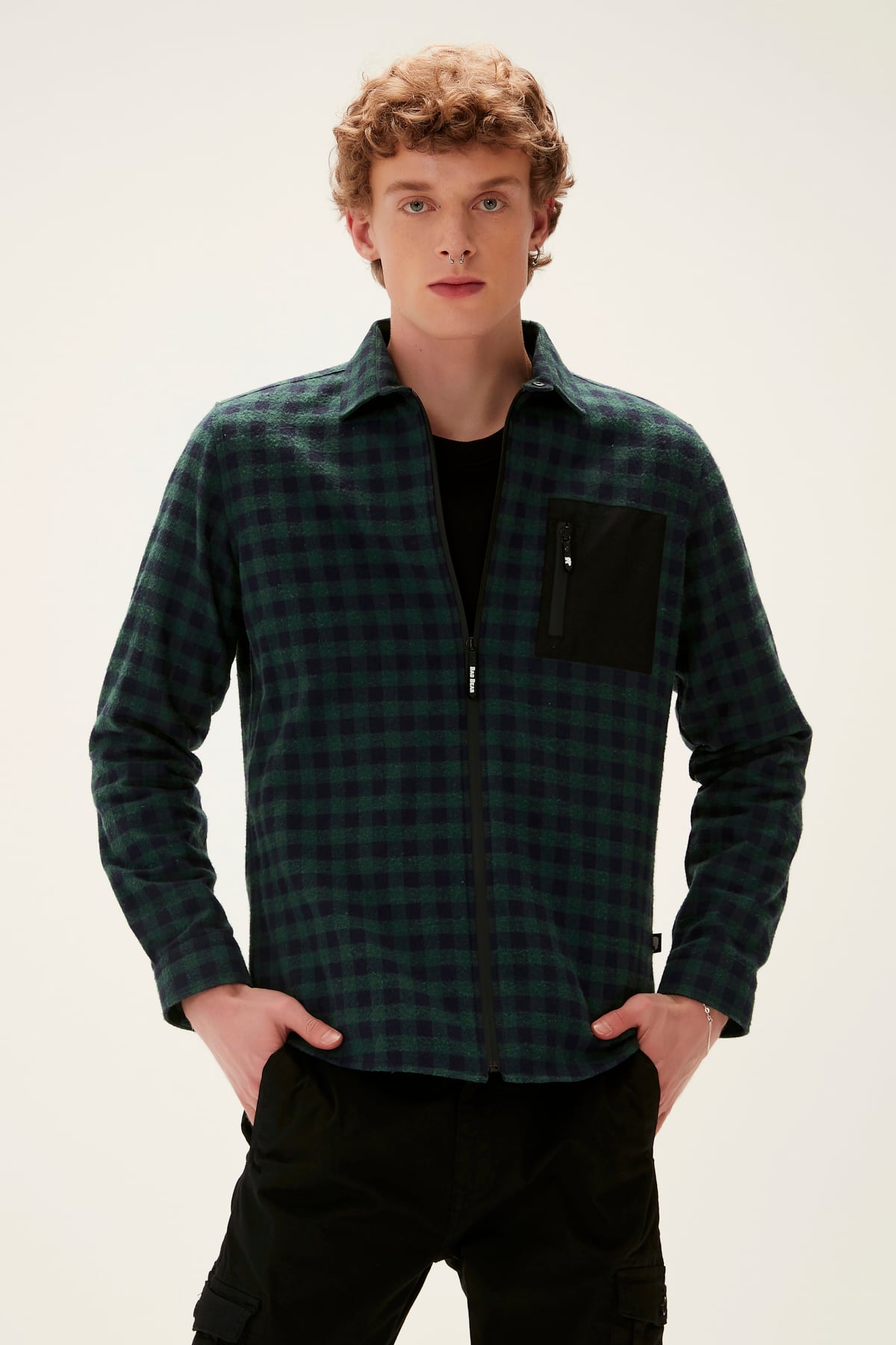 Liam Shirt Forest Yeşil Kareli Fermuarlı Erkek Gömlek