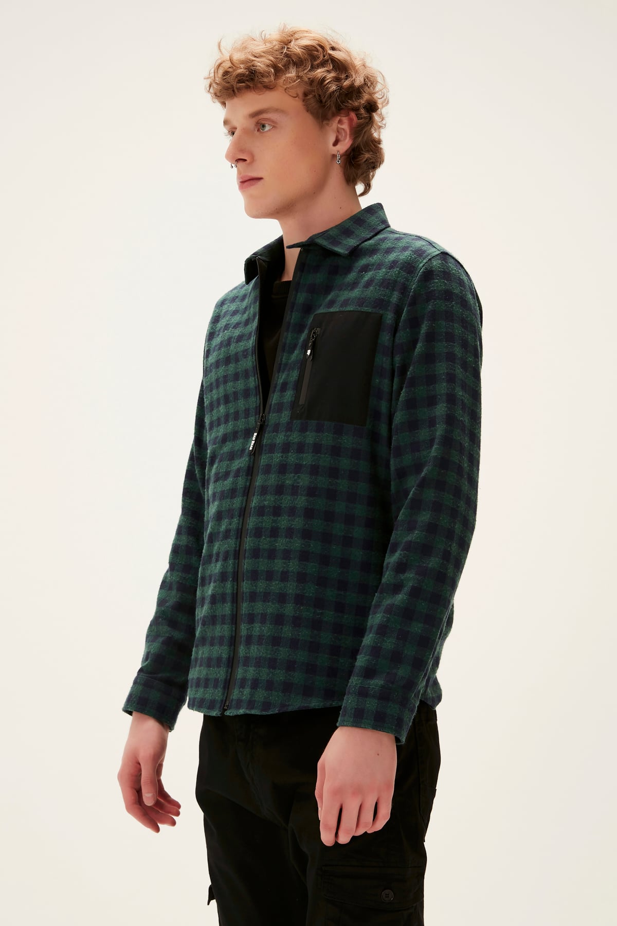 Liam Shirt Forest Yeşil Kareli Fermuarlı Erkek Gömlek