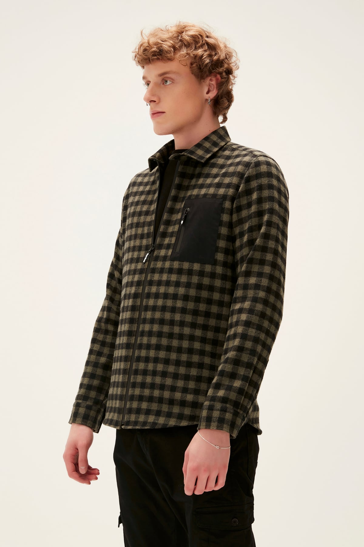 Liam Khaki Mens Zipper Shirt