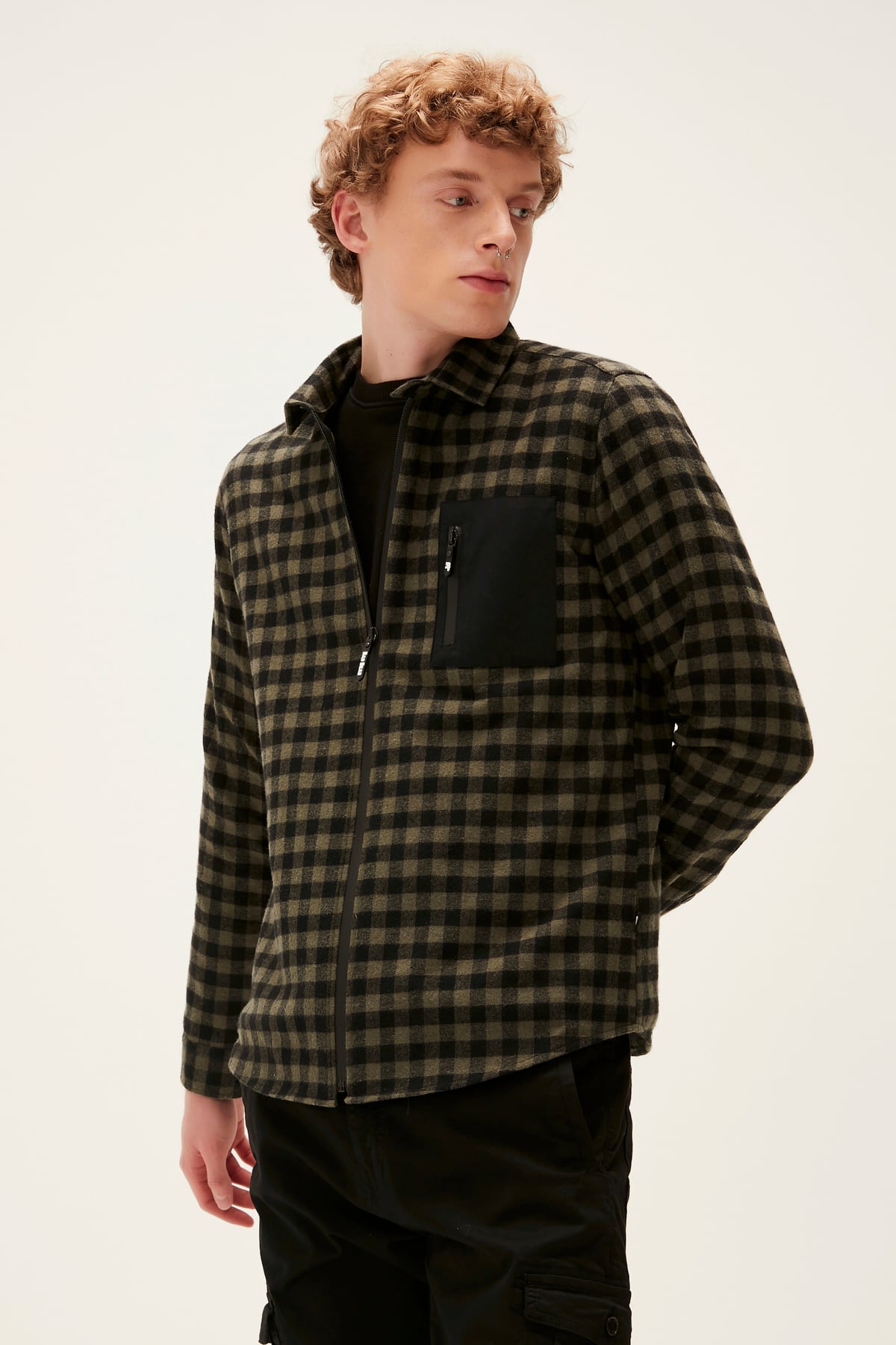 Liam Khaki Mens Zipper Shirt