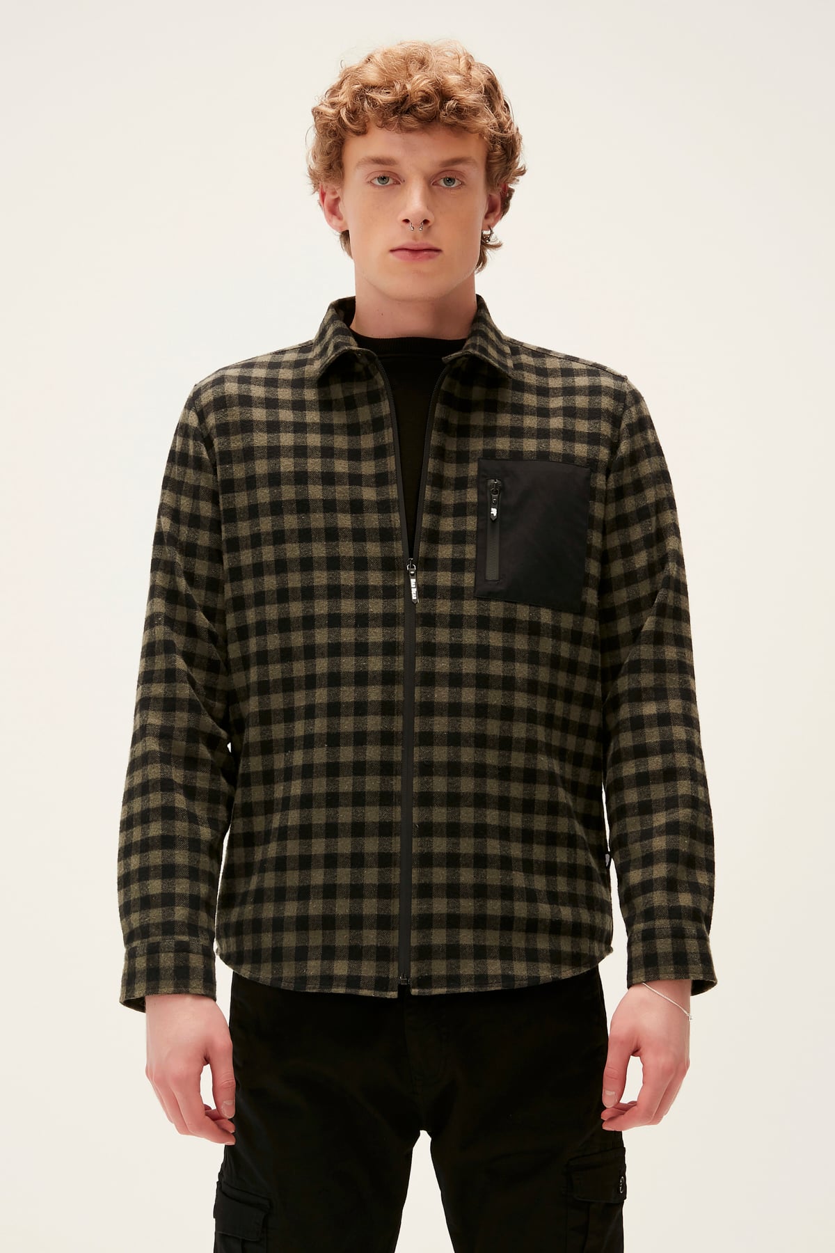 Liam Khaki Mens Zipper Shirt