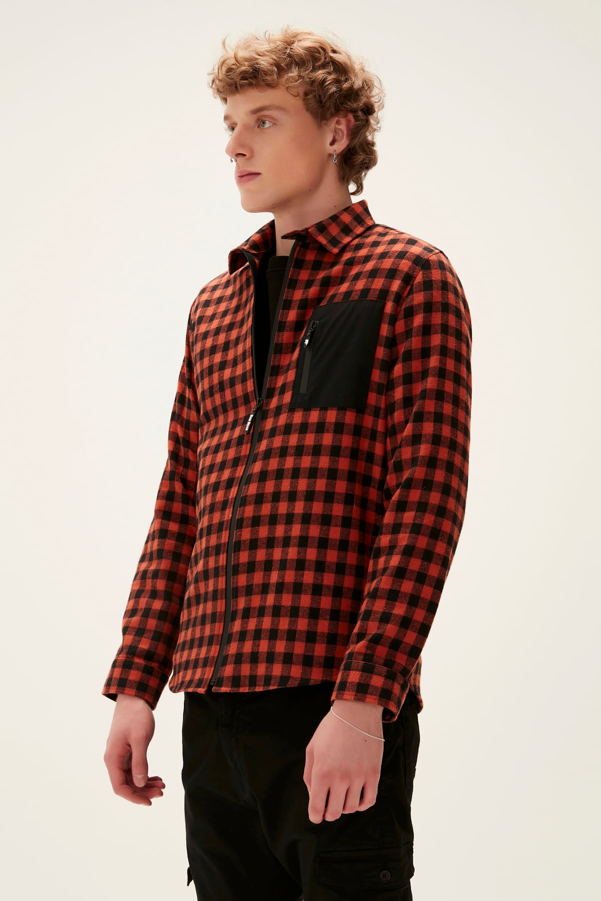 Liam Orange Mens Zipper Shirt