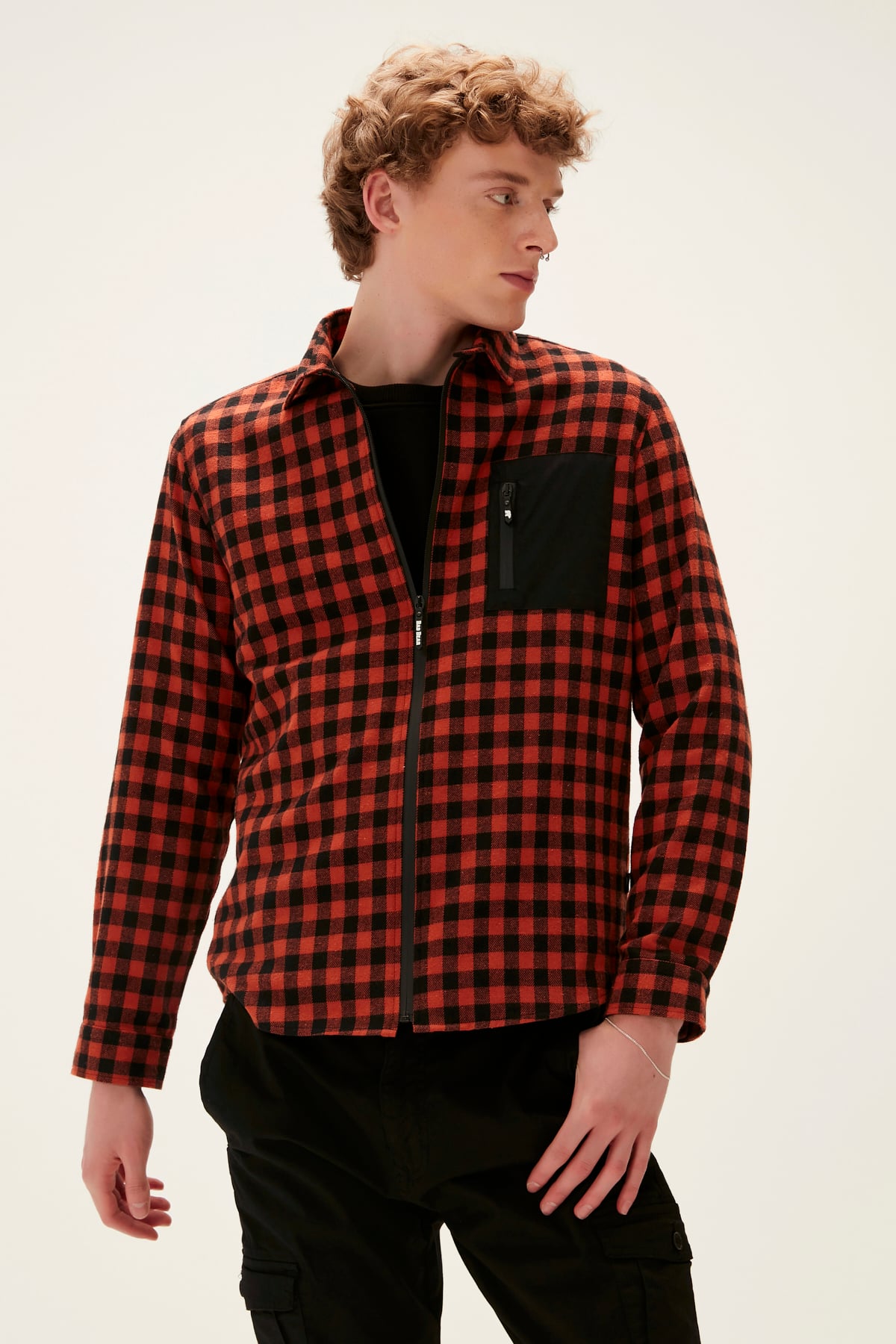 Liam Orange Mens Zipper Shirt