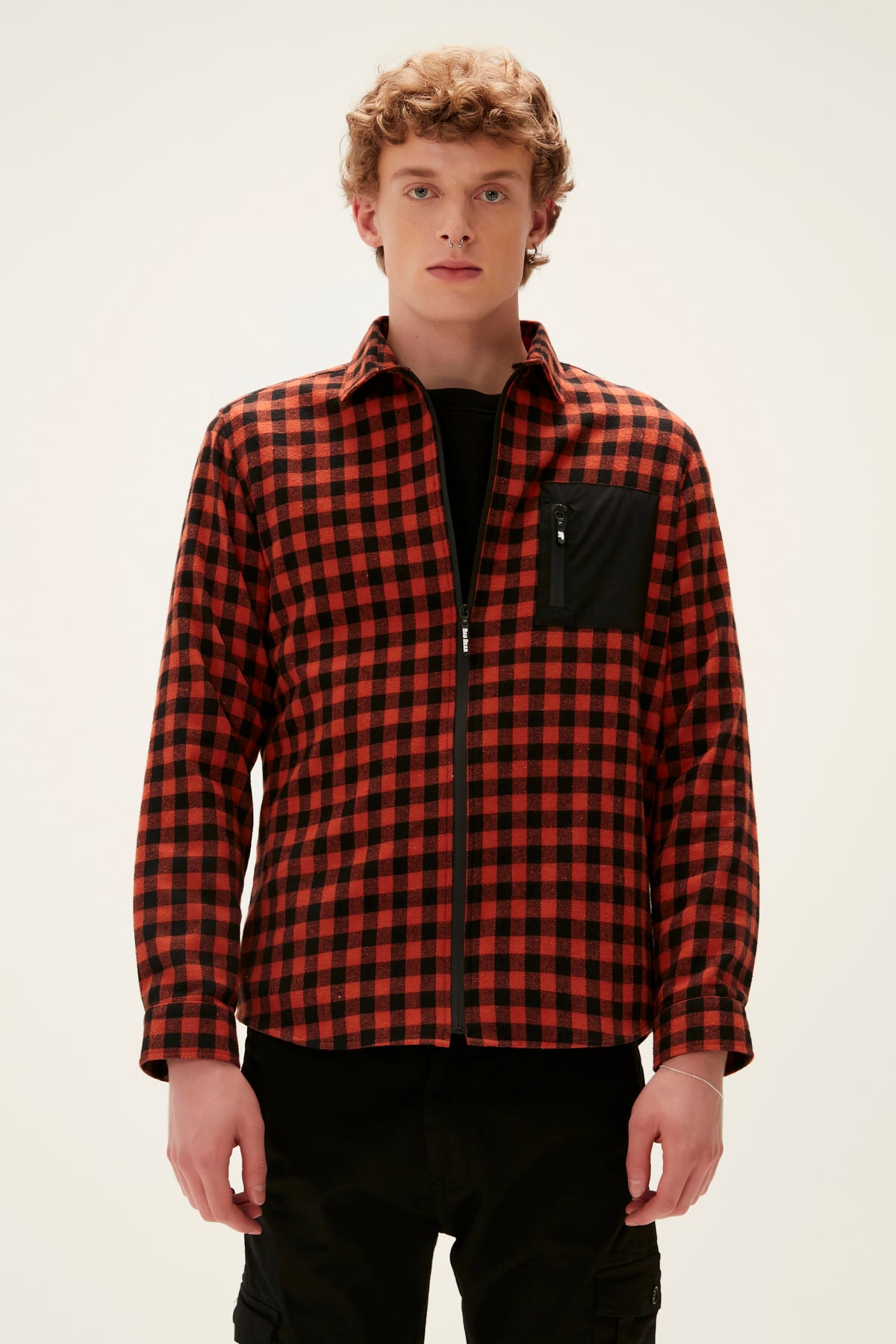 Liam Orange Mens Zipper Shirt