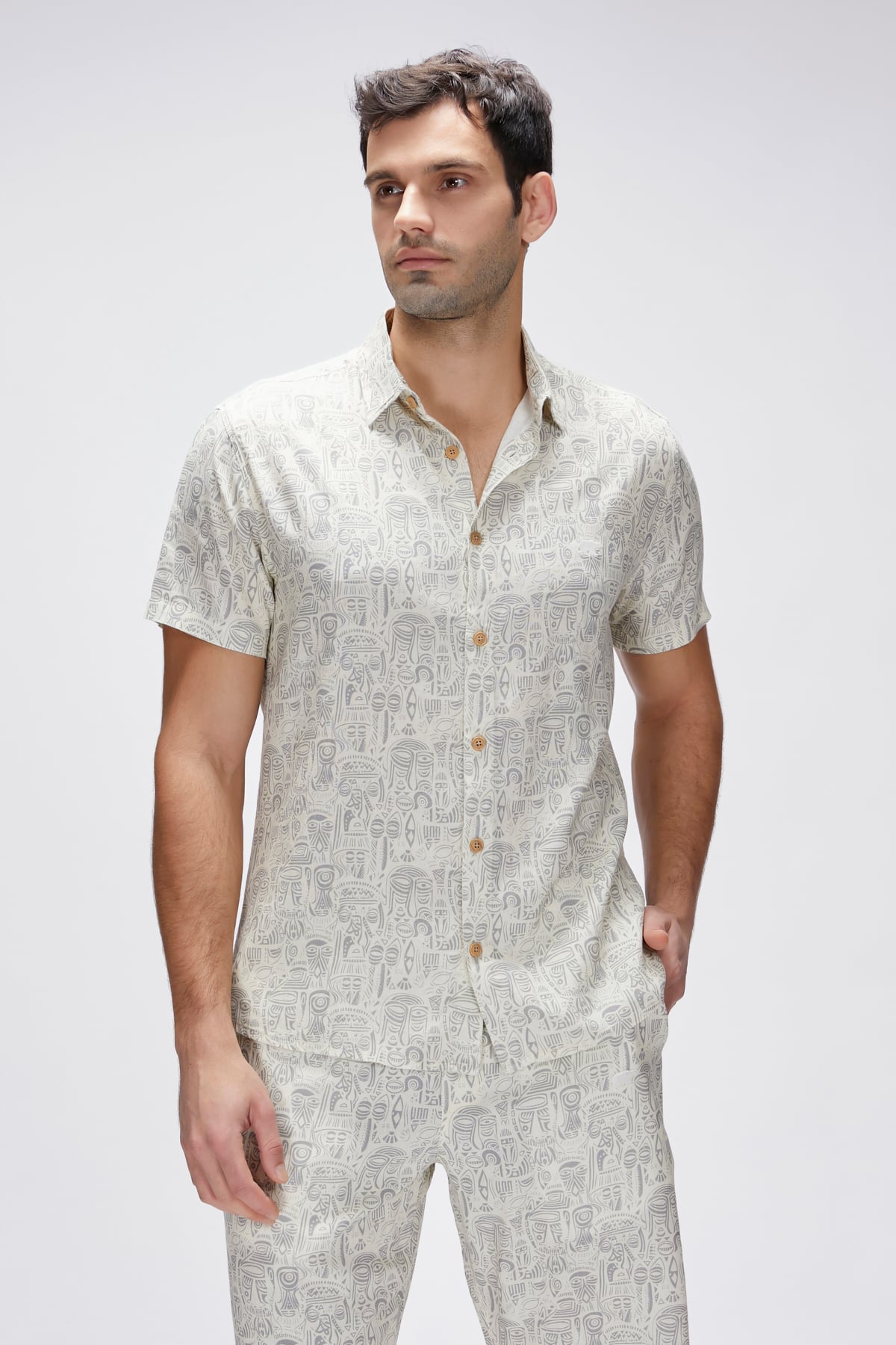 Merle Marshmallow Kısa Kollu Printed Mens Shirt