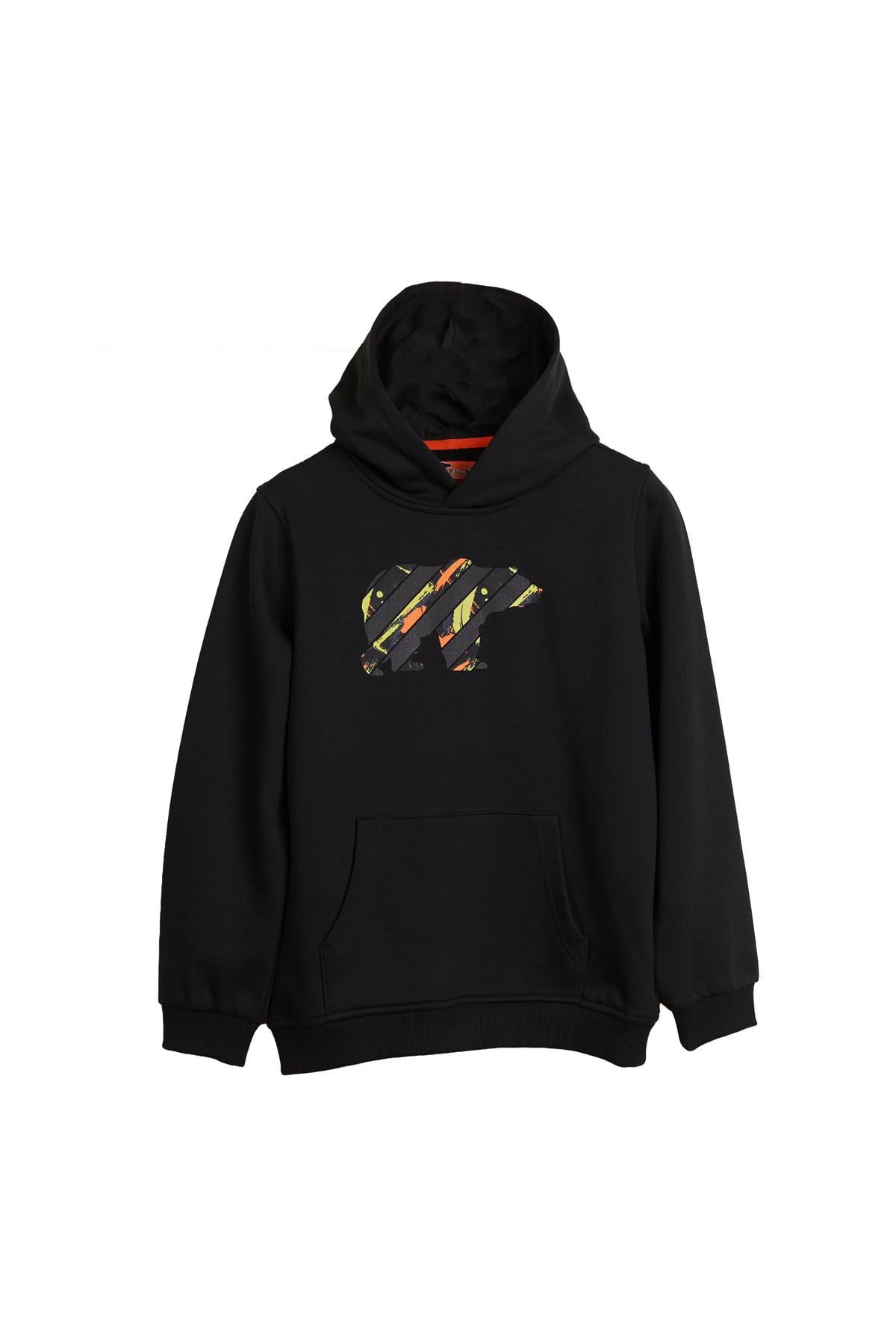 Mono Siyah Çocuk Kapüşonlu Sweatshirt