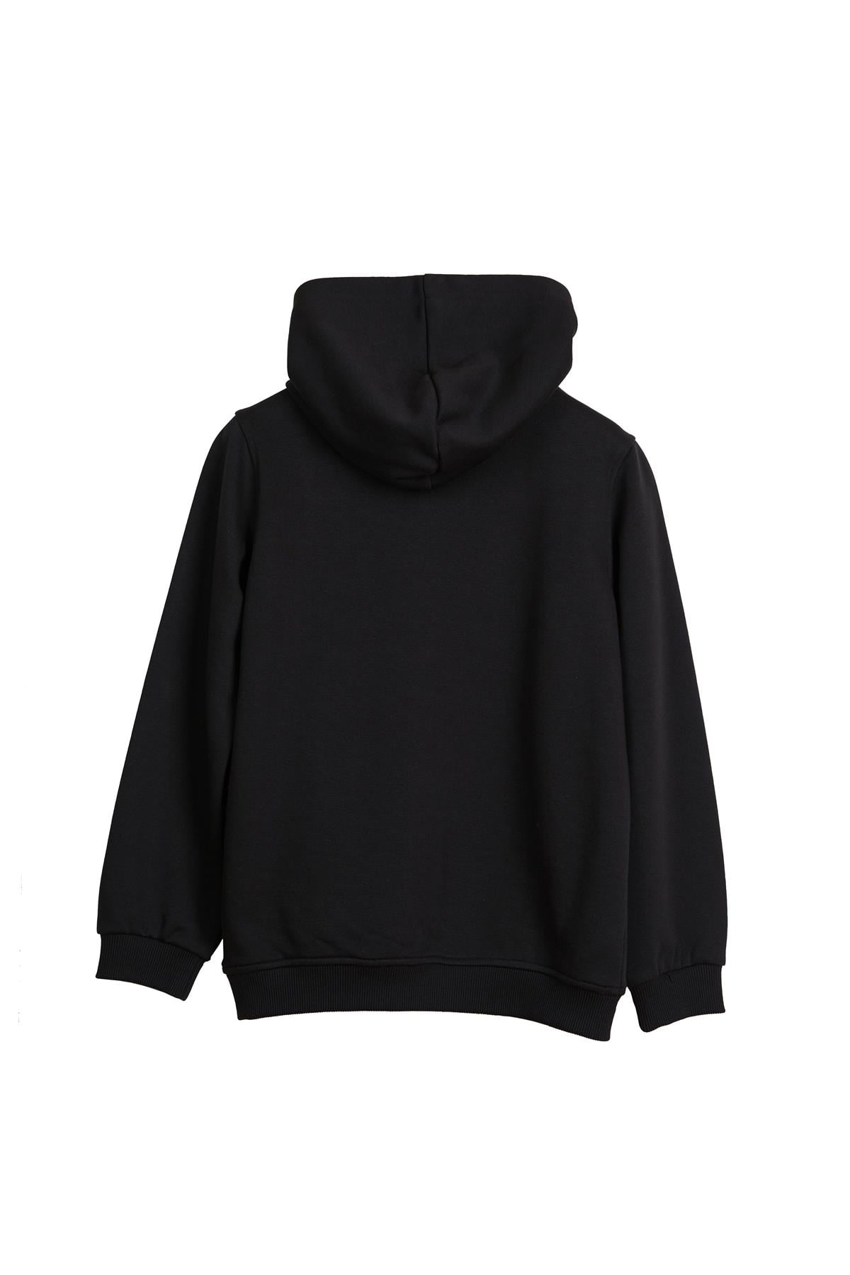 Mono Siyah Çocuk Kapüşonlu Sweatshirt