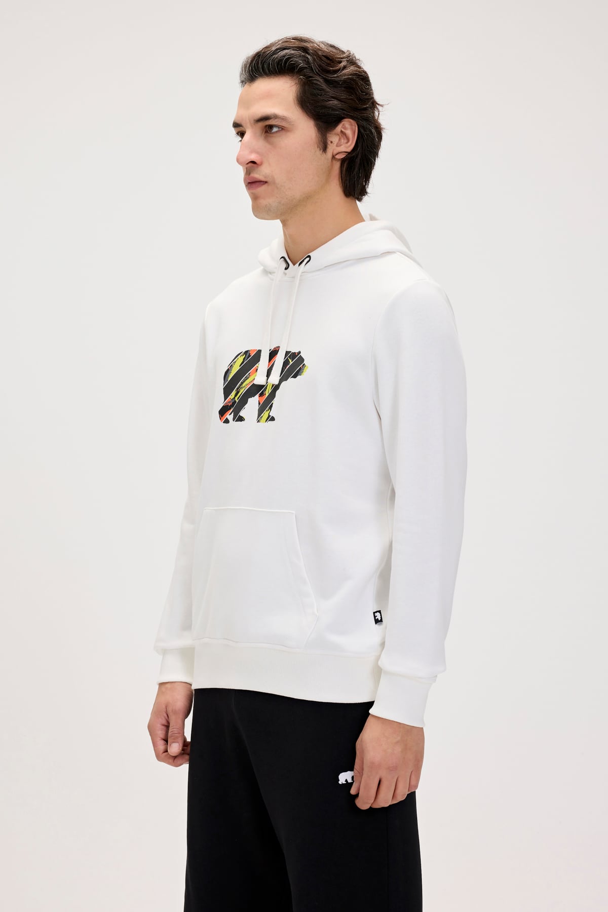 Mono Beyaz Erkek Kapüşonlu Sweatshirt