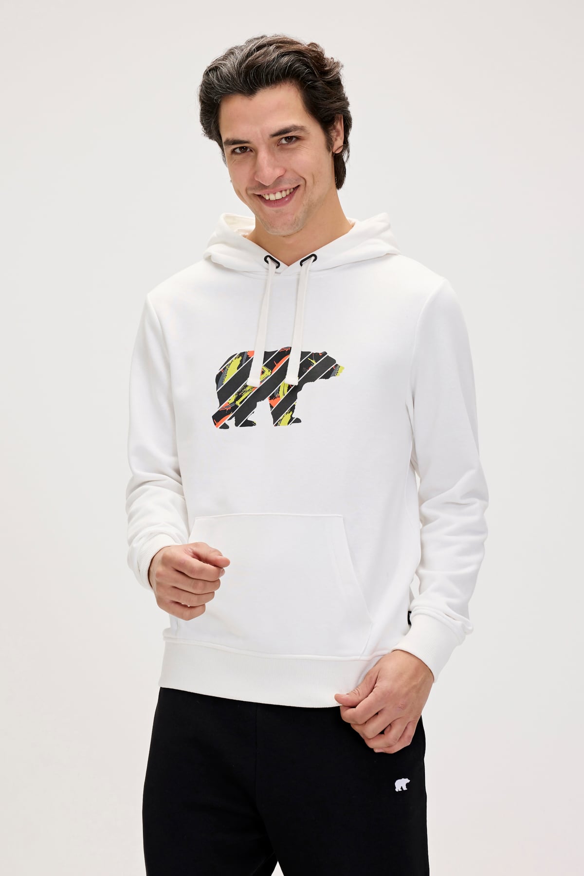 Mono Beyaz Erkek Kapüşonlu Sweatshirt