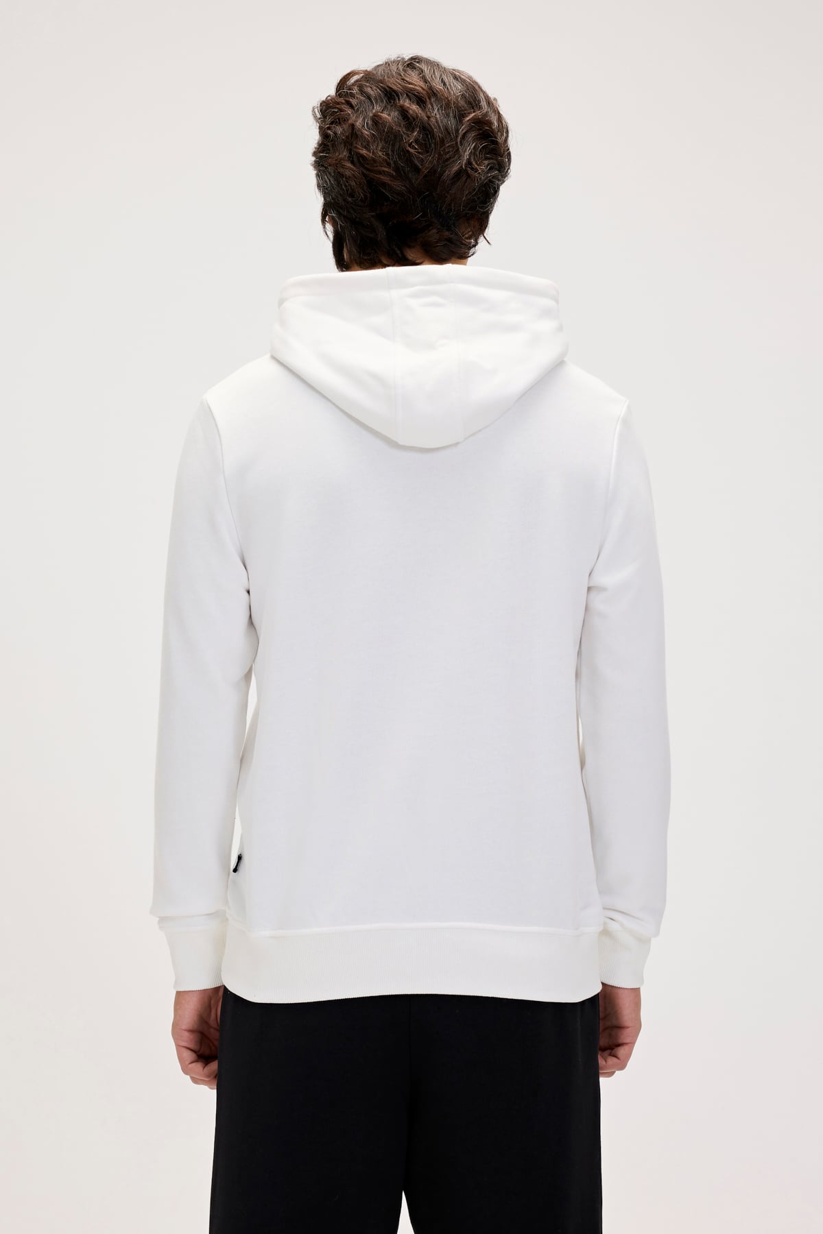 Mono Beyaz Erkek Kapüşonlu Sweatshirt