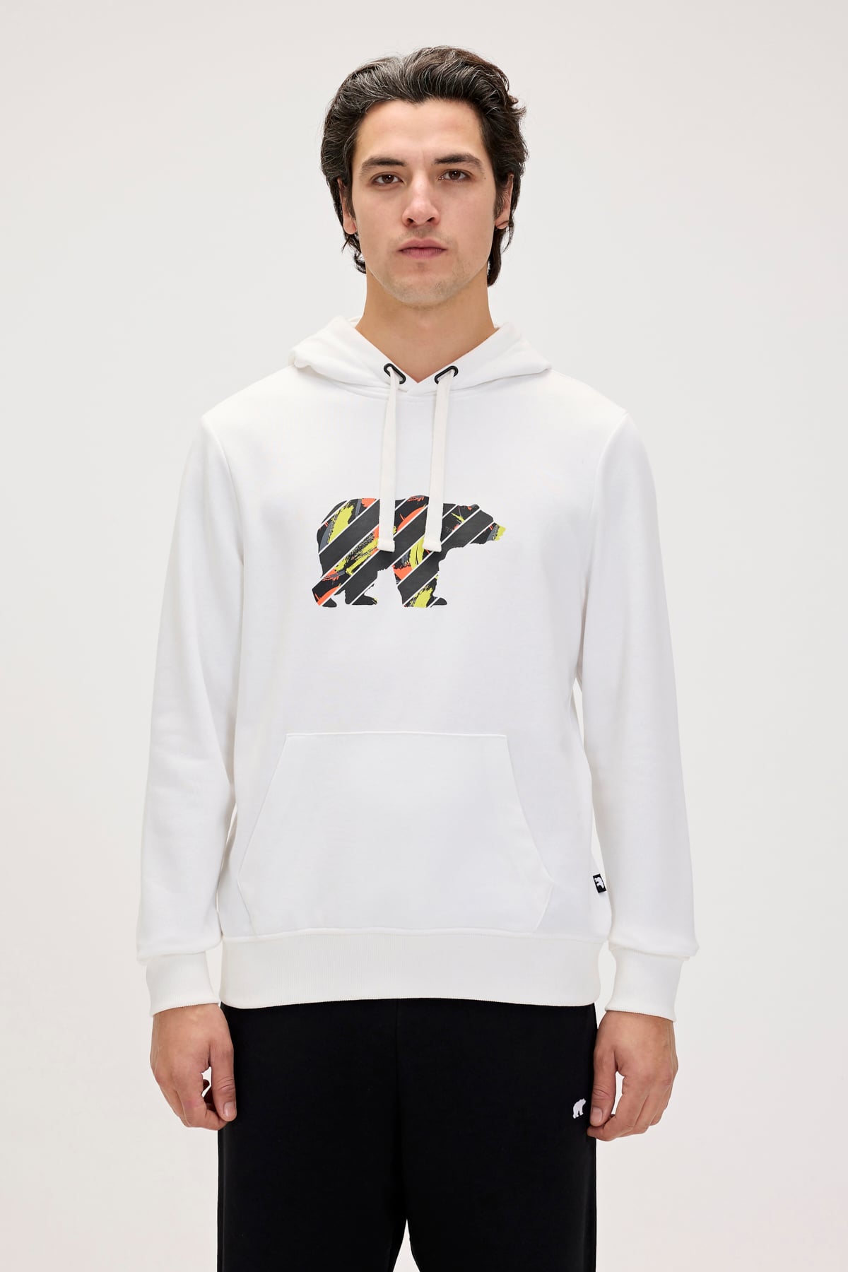 Mono Beyaz Erkek Kapüşonlu Sweatshirt