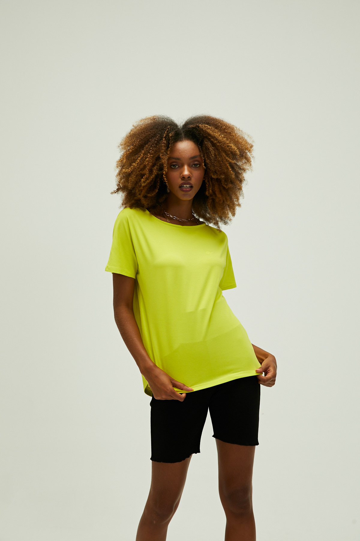 Nidra T-Shirt Sülfür Yeşil Basic Kadın Tişört