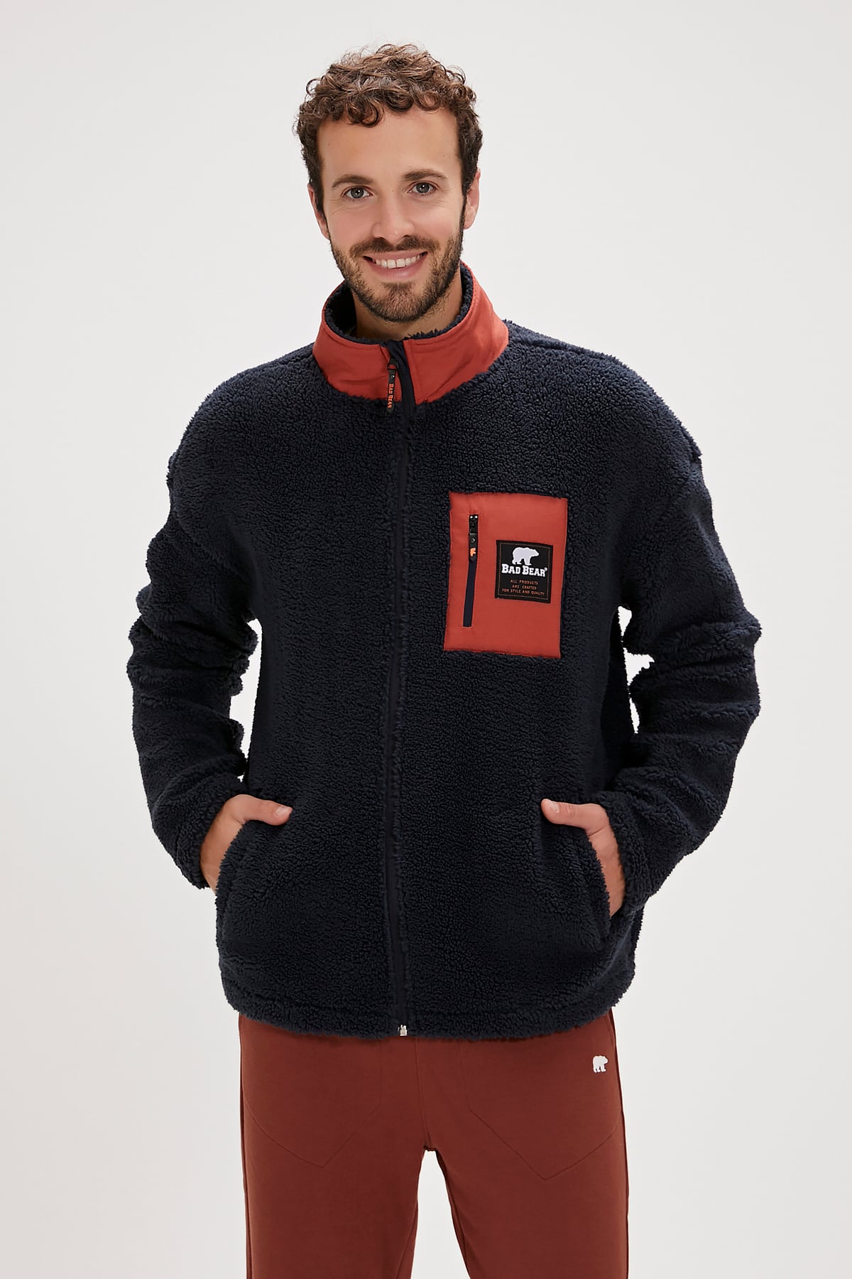 Ryan Navy Mens Full-Zip Plush Jacket