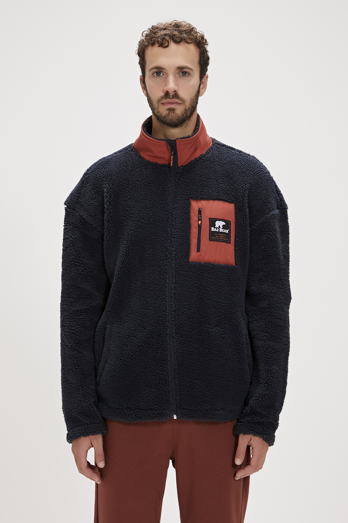 Ryan Navy Mens Full-Zip Plush Jacket