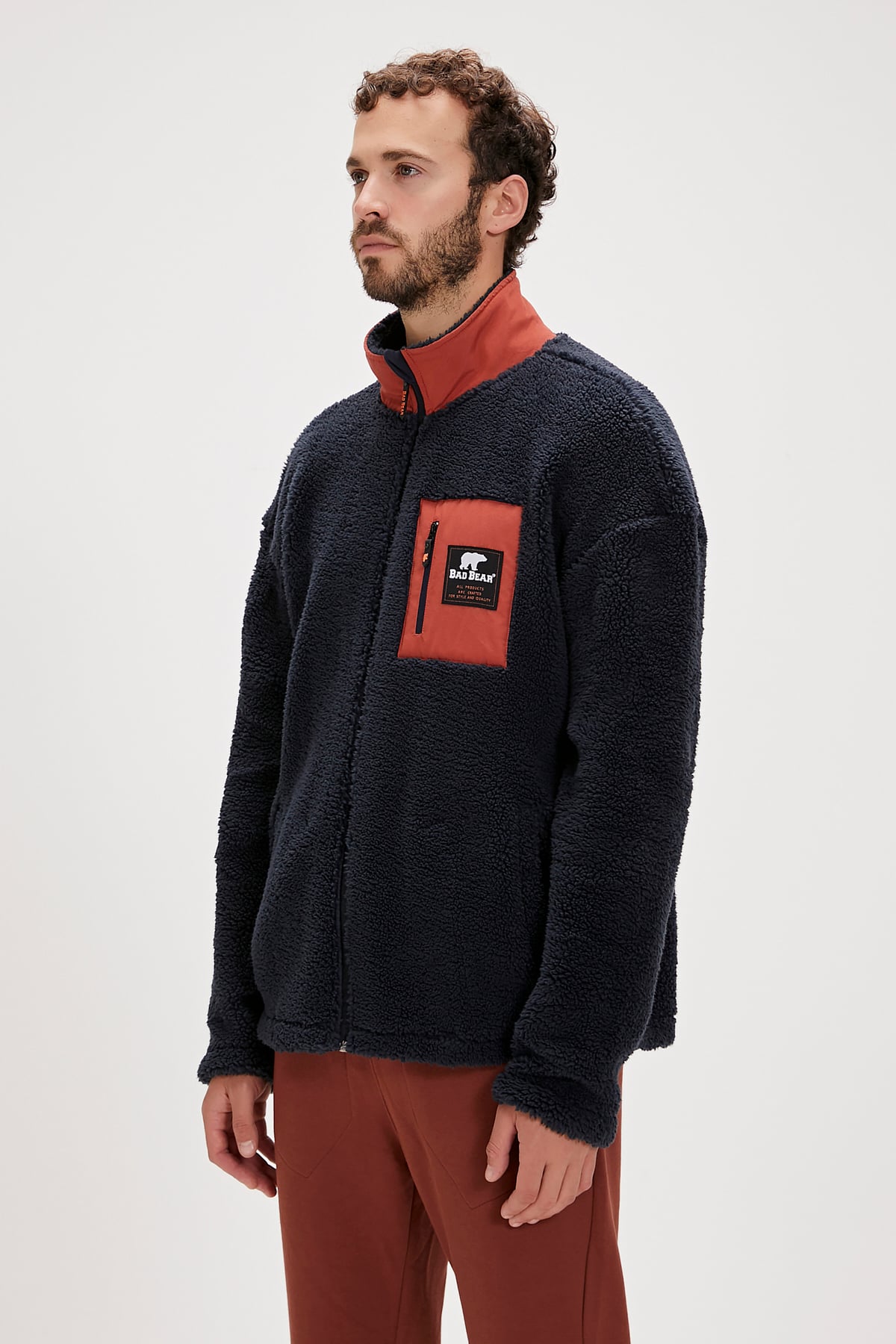 Ryan Navy Mens Full-Zip Plush Jacket