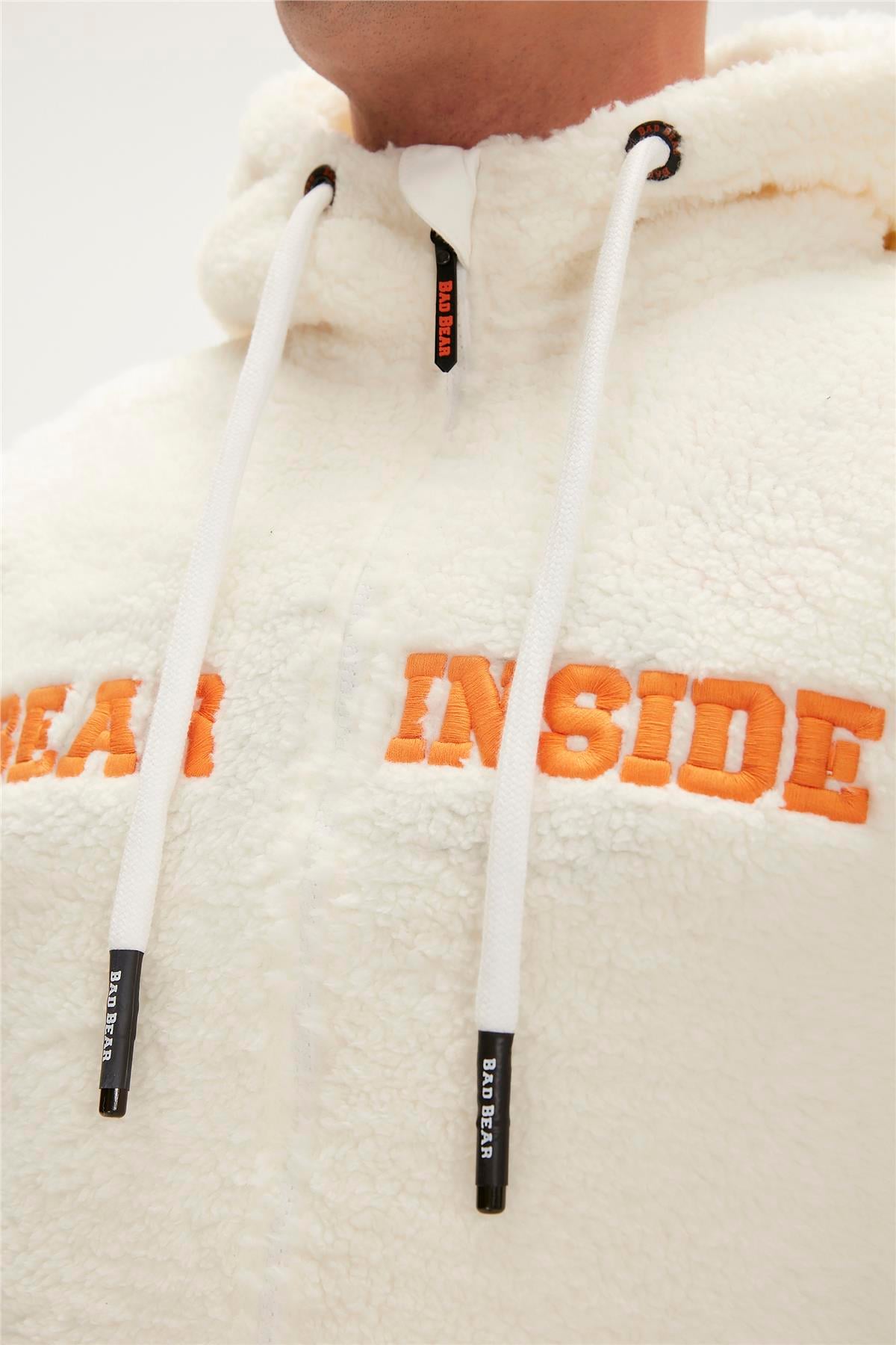 Shaggy Plush Full-Zip Marshmallow Beyaz Peluş Erkek Kapüşonlu Sweatshirt