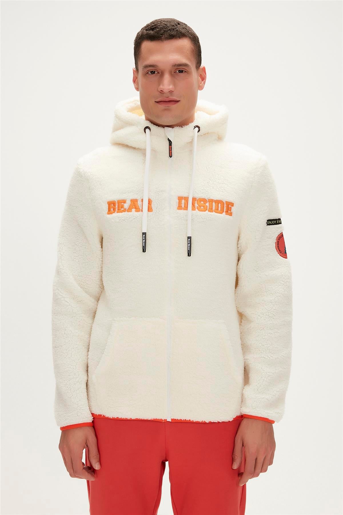 Shaggy Plush Full-Zip Marshmallow Beyaz Peluş Erkek Kapüşonlu Sweatshirt