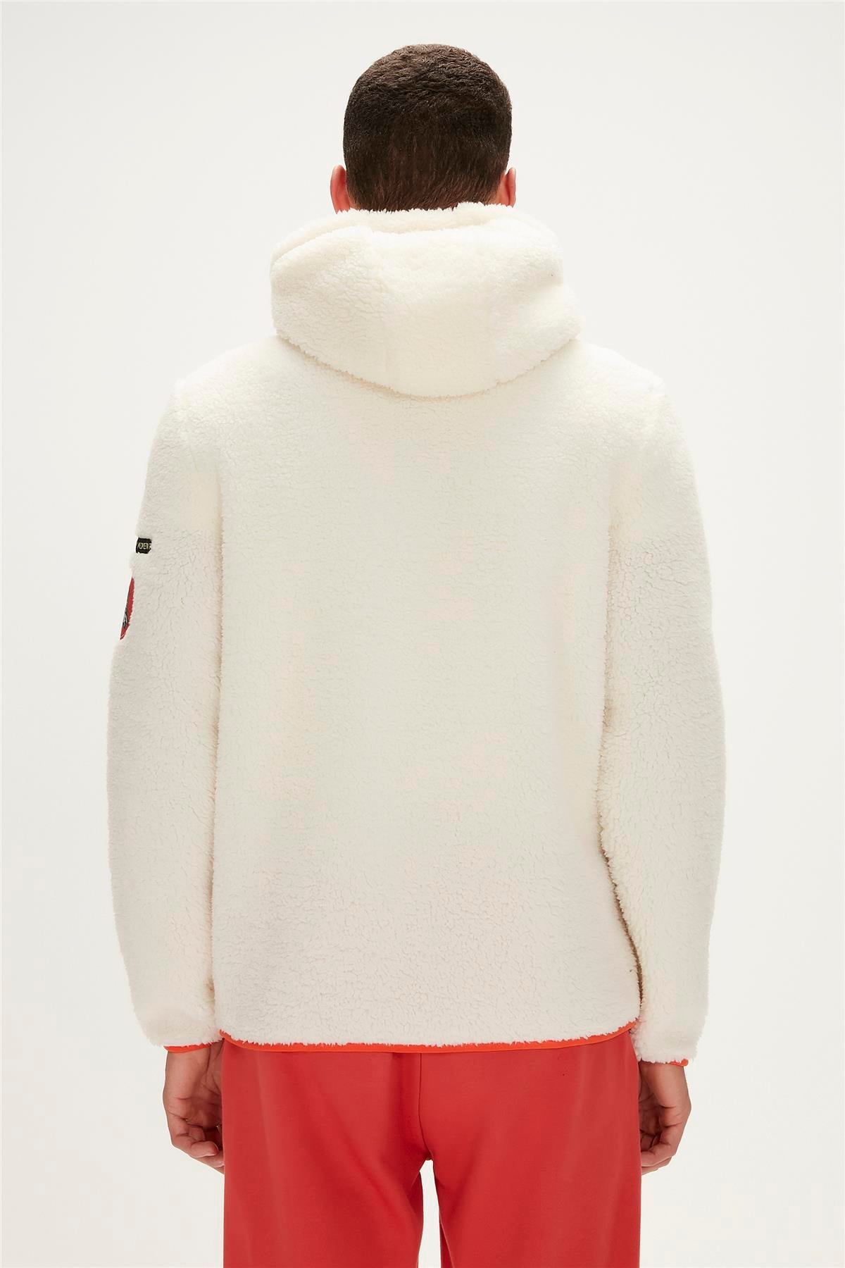 Shaggy Plush Full-Zip Marshmallow Beyaz Peluş Erkek Kapüşonlu Sweatshirt