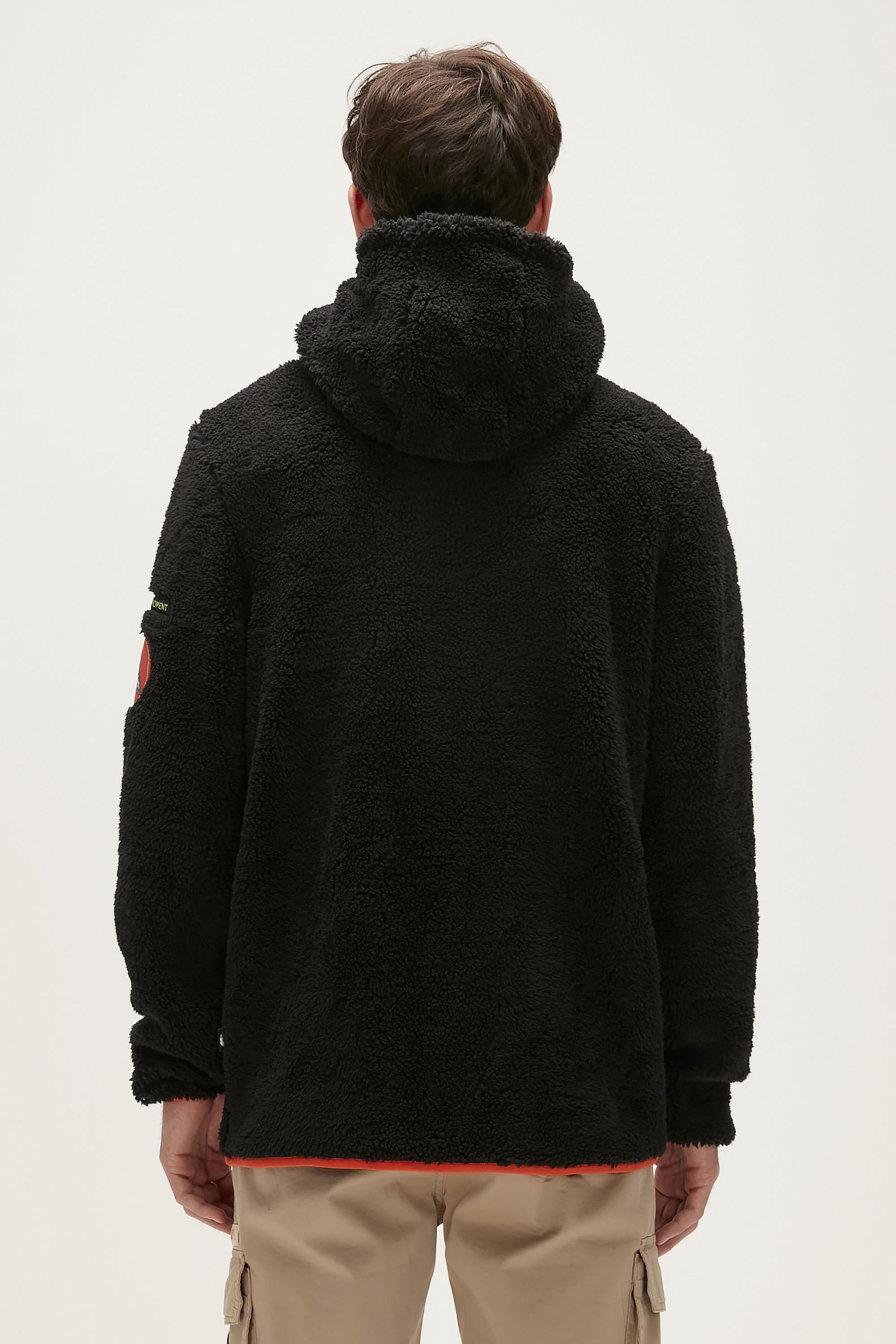 Shaggy Plush Full-Zip  Siyah Peluş Erkek Kapüşonlu Sweatshirt