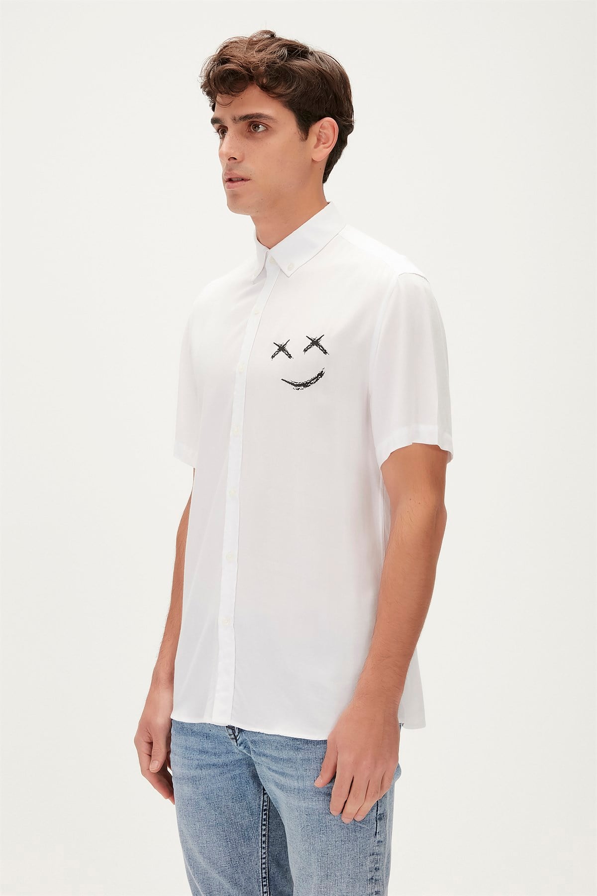Smile Off-White Mens Short Sleeve Shirt
