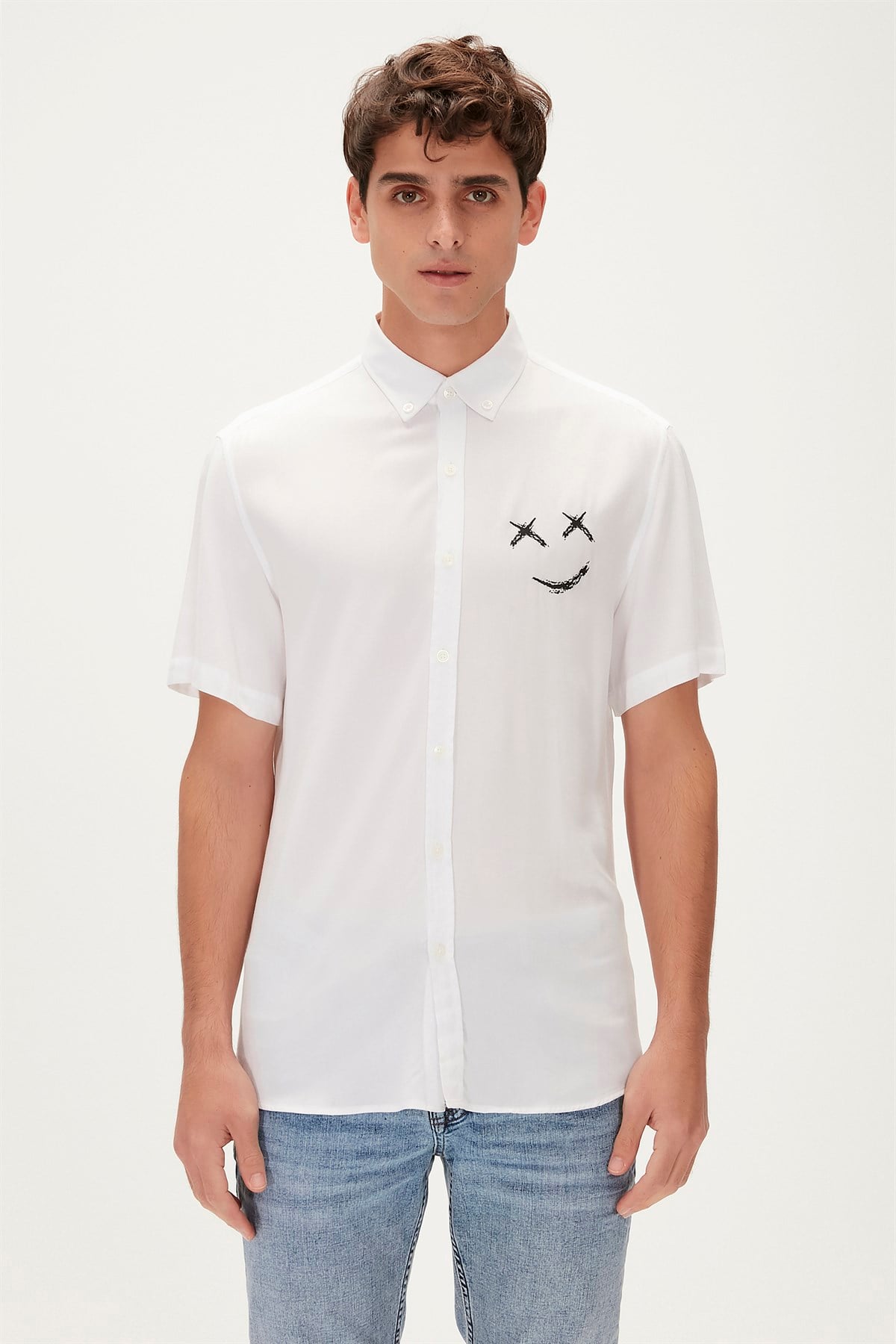 Smile Off-White Mens Short Sleeve Shirt