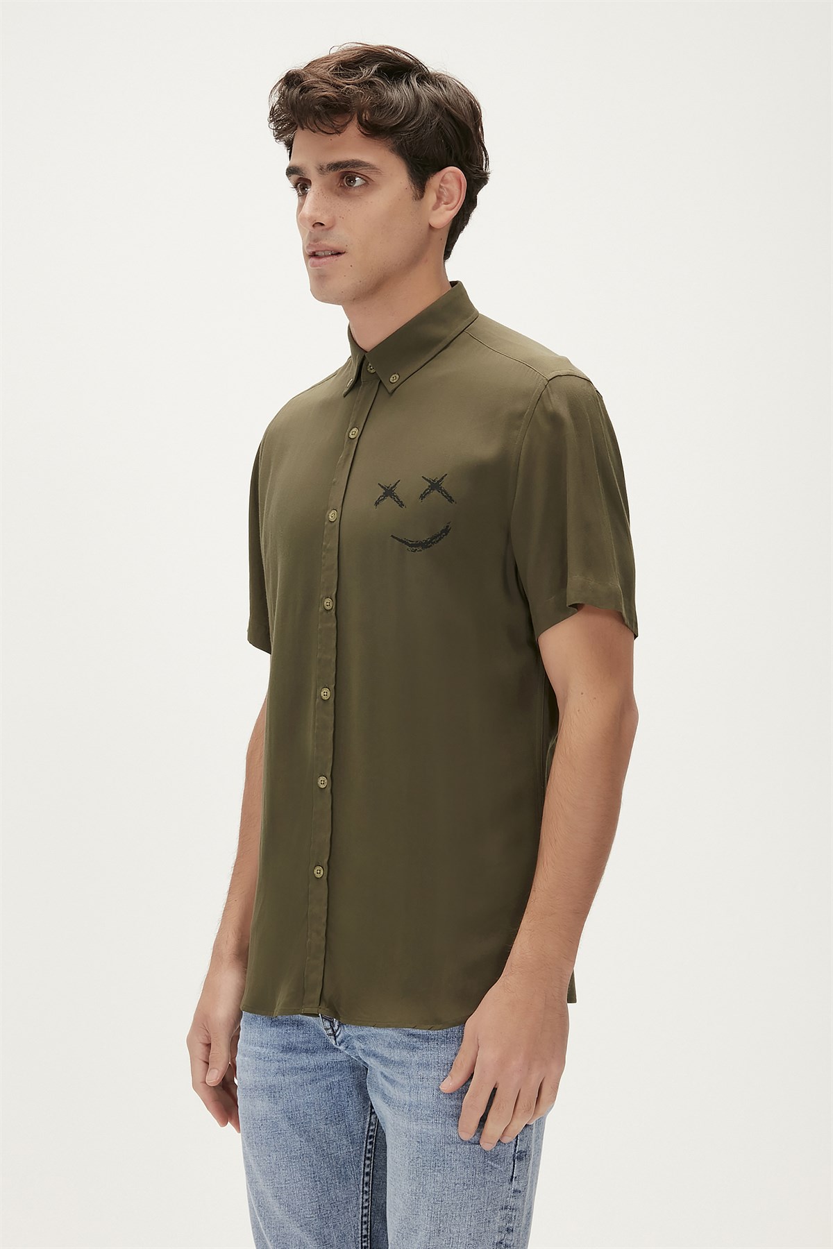 Smile Khaki Mens Short Sleeve Shirt