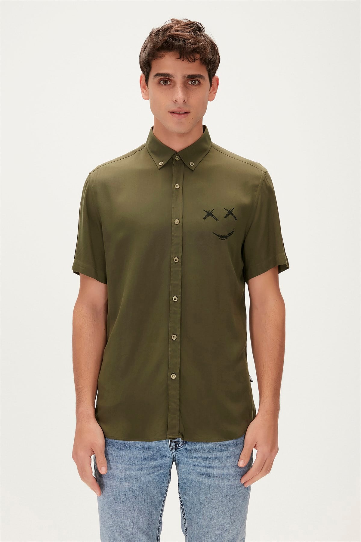 Smile Khaki Mens Short Sleeve Shirt