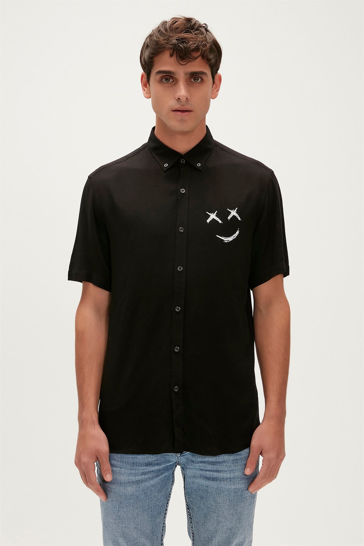 Smile Black Mens Short Sleeve Shirt