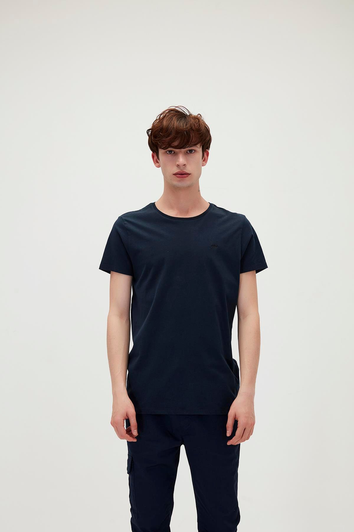 Solid T-Shirt Lacivert Basic Erkek Tişört 