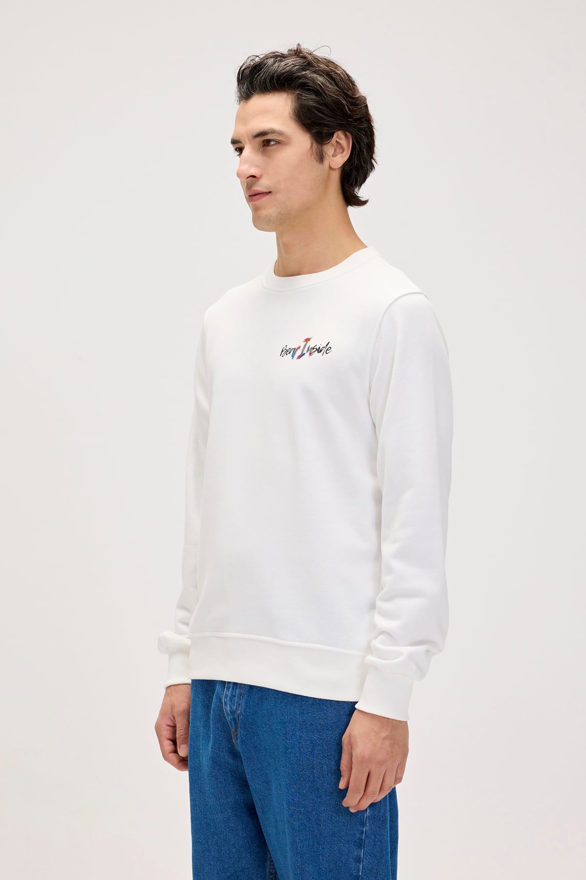 Splashy Beyaz Erkek Baskılı Sweatshirt